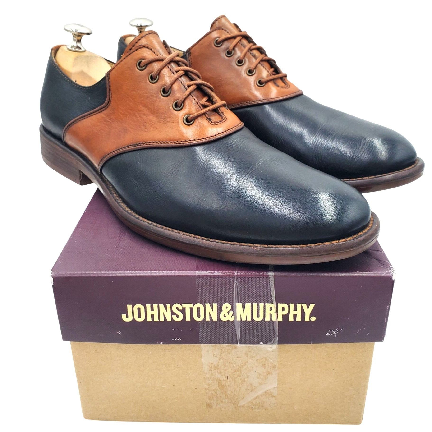Johnston Murphy Italy Johnston & Murphy Men's Size 10 Brown Black Leather Ox Shoes
