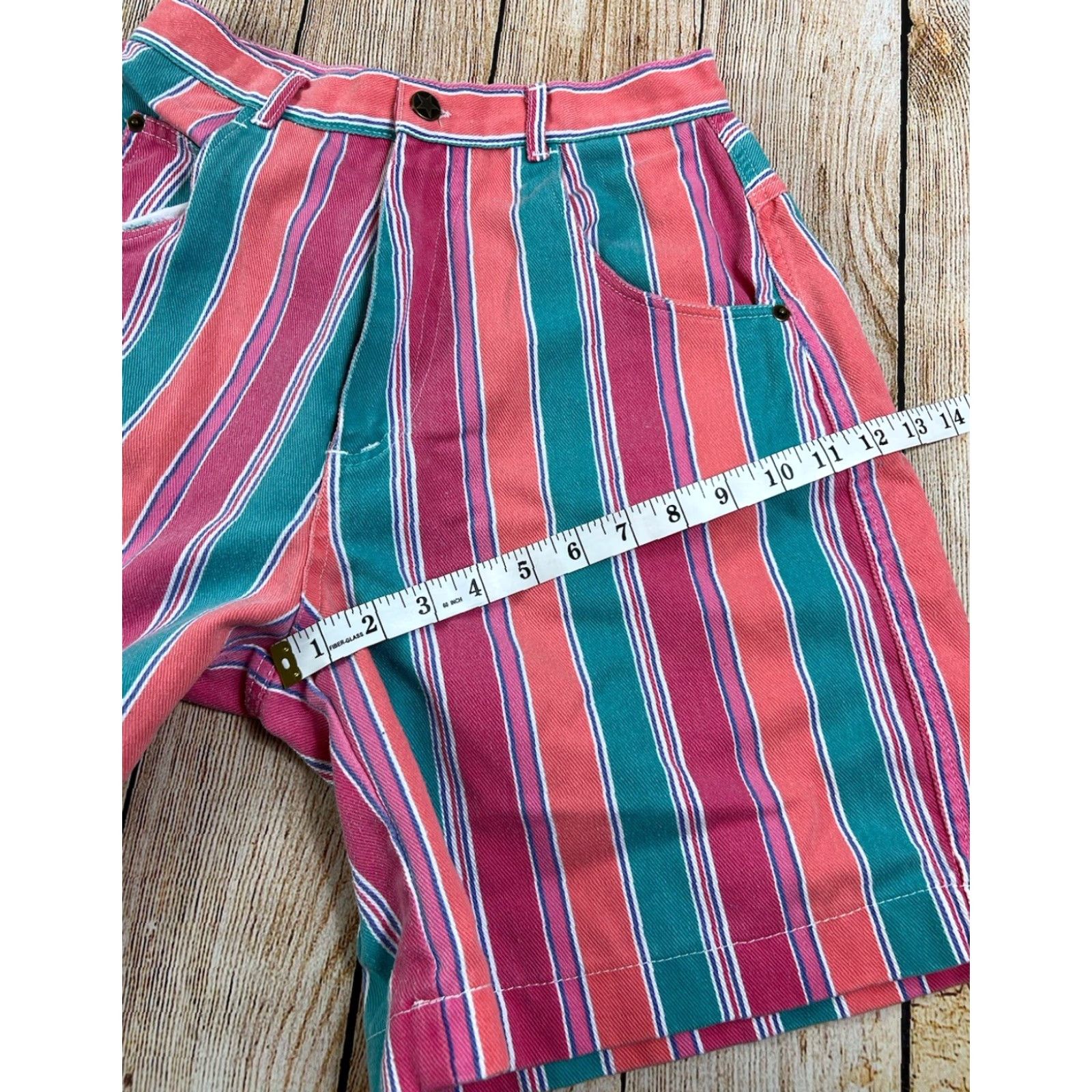 Vintage VINTAGE Pennylane 90s High Waist Shorts Women Regular 12 Pink Striped Denim 100% Cotton Mom Style 90s Casual Size 34" / US 12 / IT 48 - 6 Thumbnail