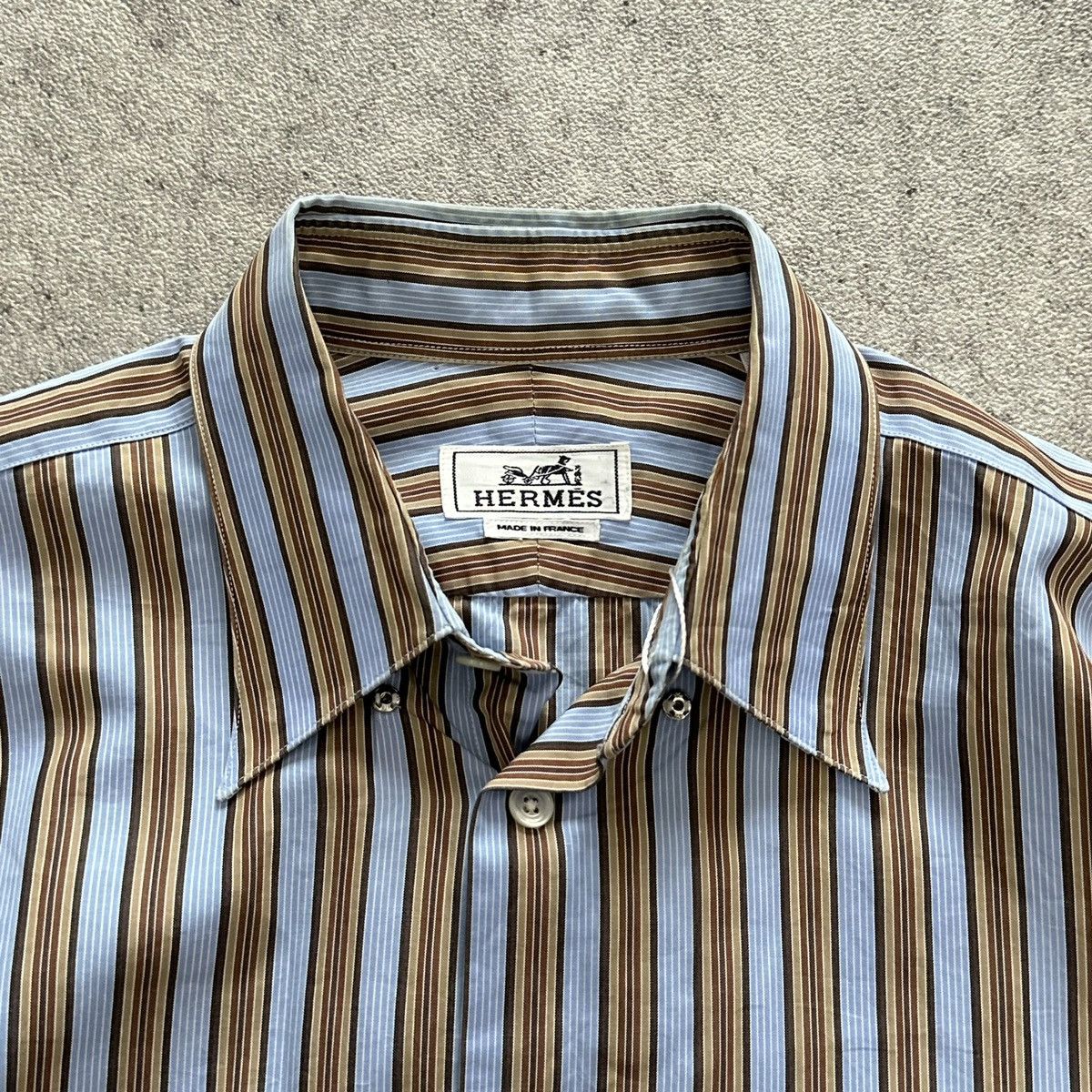 Hermes 90s Vintage Hermes Paris Striped Button Down Striped Shirt Size US M / EU 48-50 / 2 - 6 Thumbnail