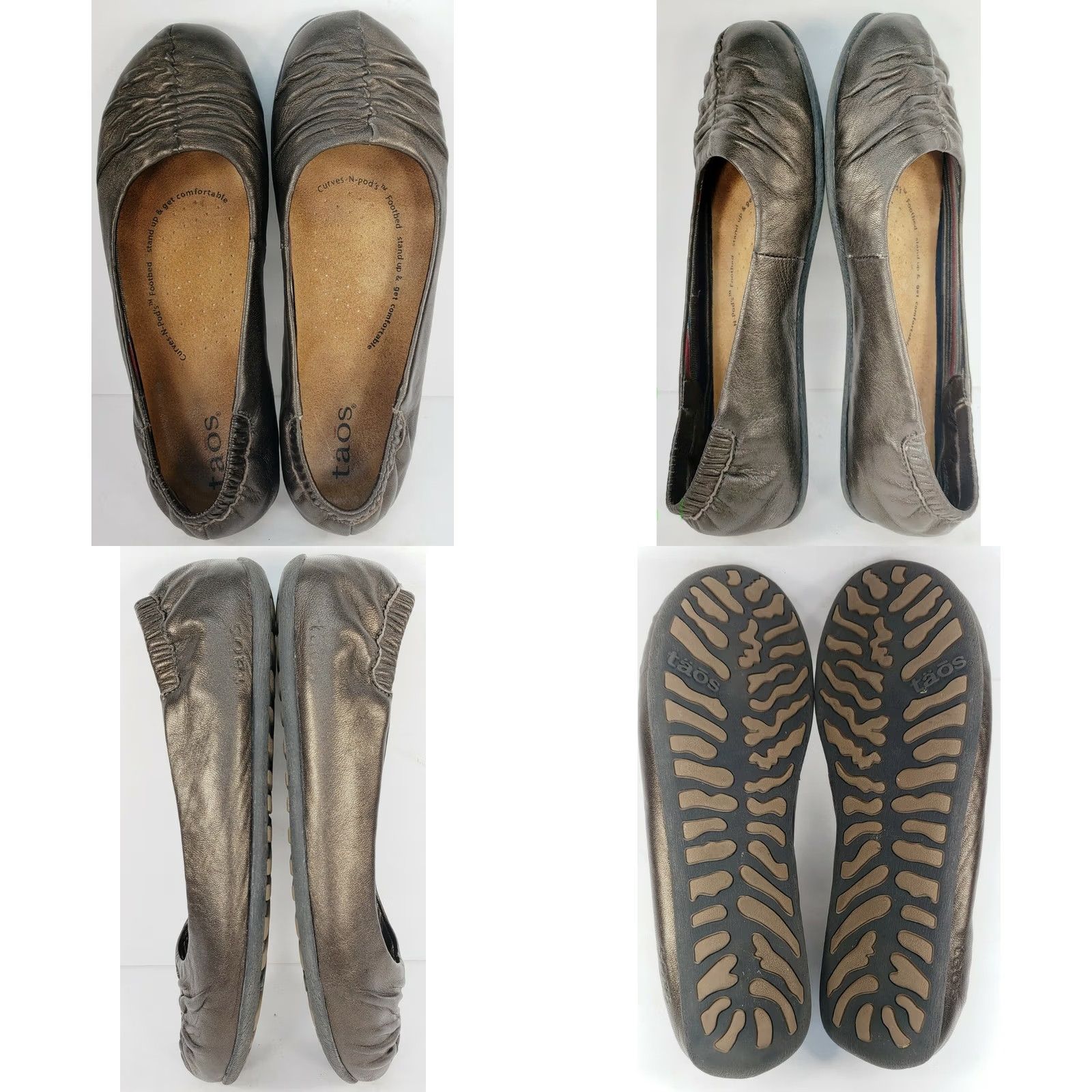 Taos Taos Ballet Flats Women's Size 7M Bronze Gathered Leather Front Superior Insoles Size US 7 / IT 37 - 8 Thumbnail