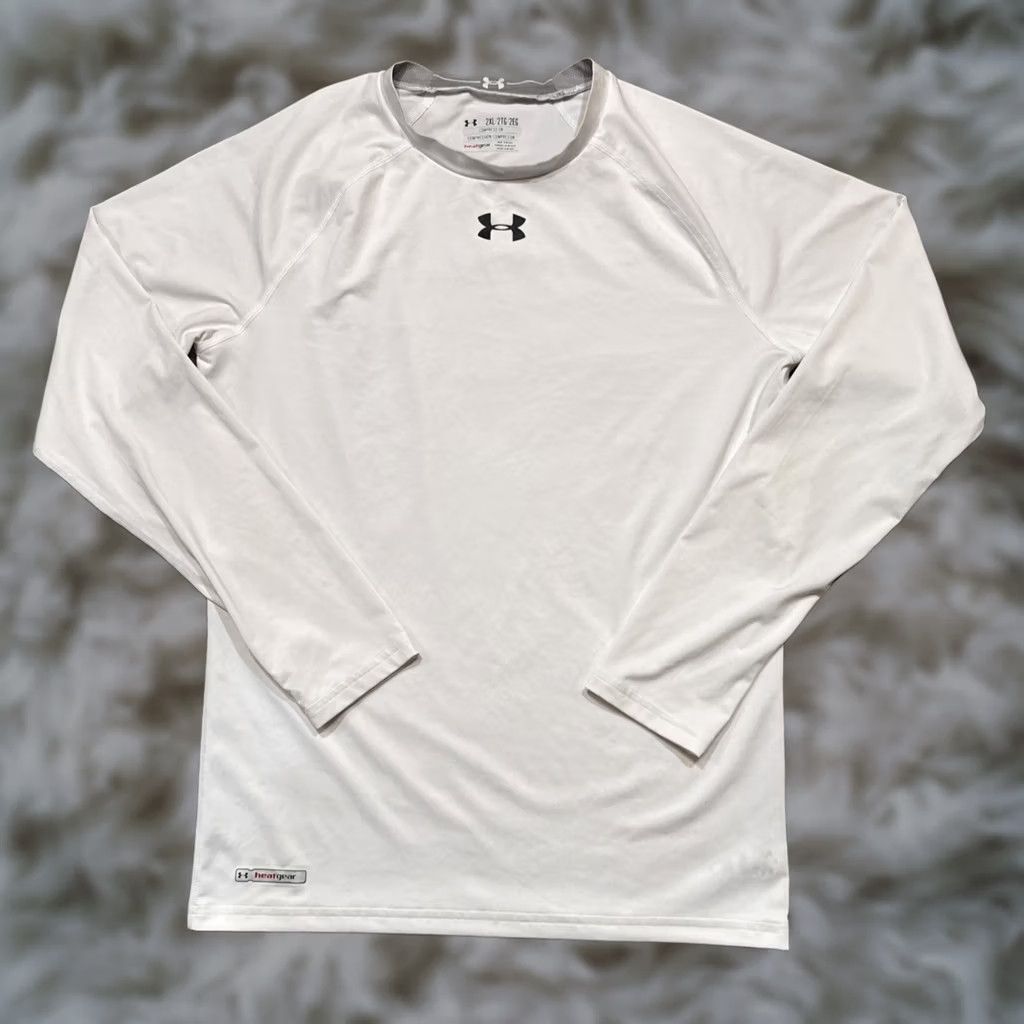 Under Armour Under Armour Shirt Mens 2XL White HeatGear Compression Long Sleeve Gym Athletic Crew Neck Raglan Logo Moisture Wicking Quick Dry Lightweight Size US XXL / EU 58 / 5 - 1 Thumbnail