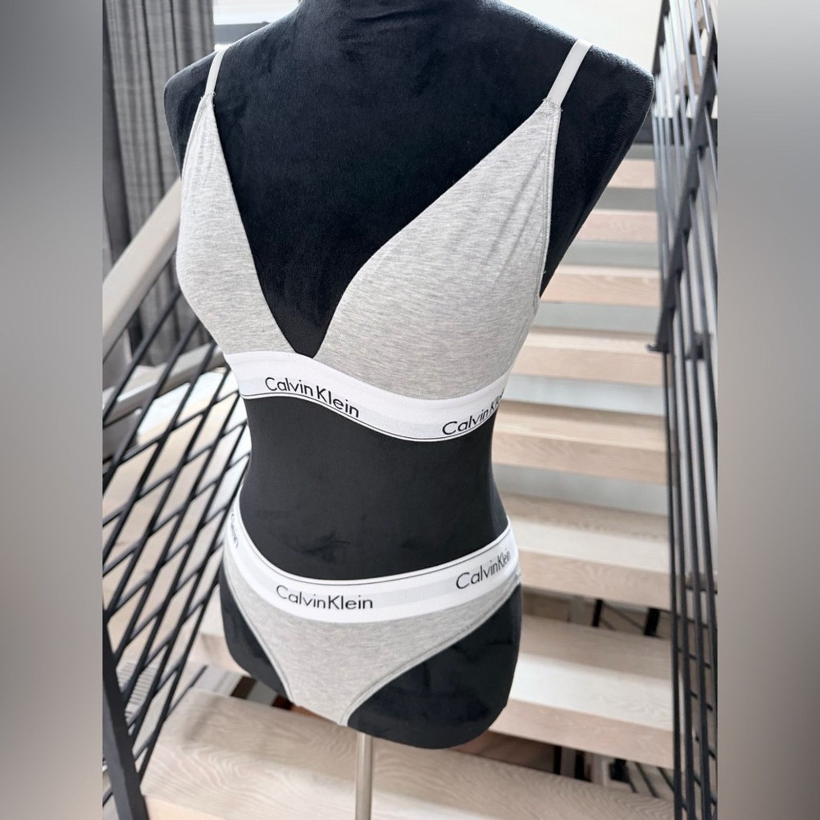 Calvin Klein Calvin Klein Light Gray Logo Triangle Bralette & Brief Set S Size ONE SIZE - 6 Thumbnail