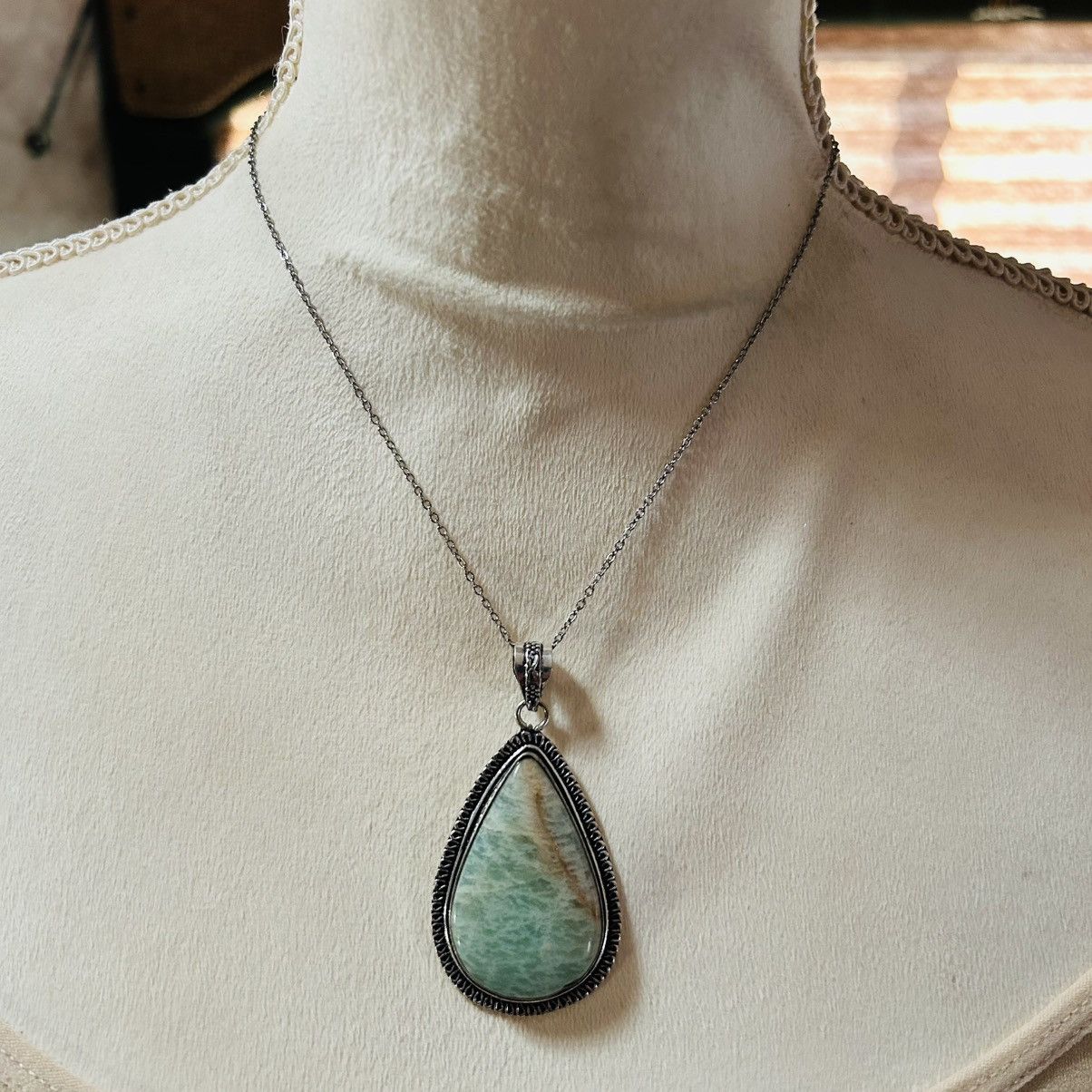 Handmade Handcrafted framed teardrop amazonite 925 sterling necklace Size ONE SIZE - 3 Thumbnail