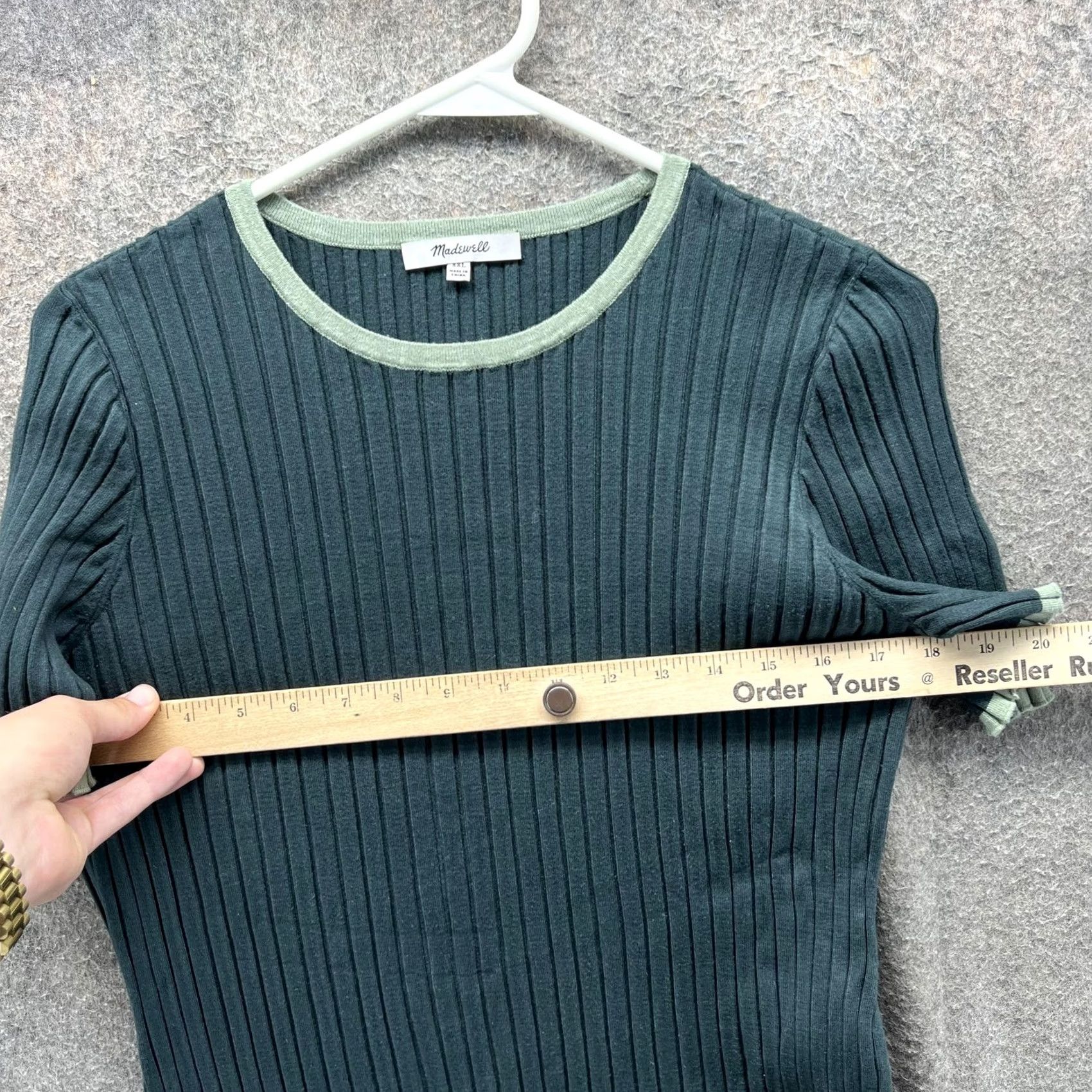 Madewell Madewell Dress Womens 2XL Green Ribbed Knit Short Sleeve Midi Bodycon Crewneck Size 40" / US 18 - 4 Thumbnail