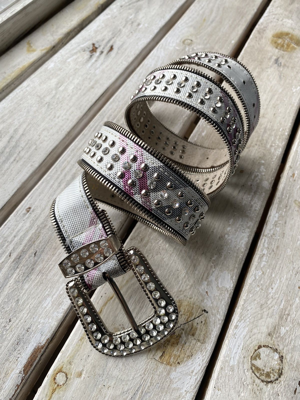 Vintage Leather Belt Y2K Rhinestones Punk Metal Avant Garde