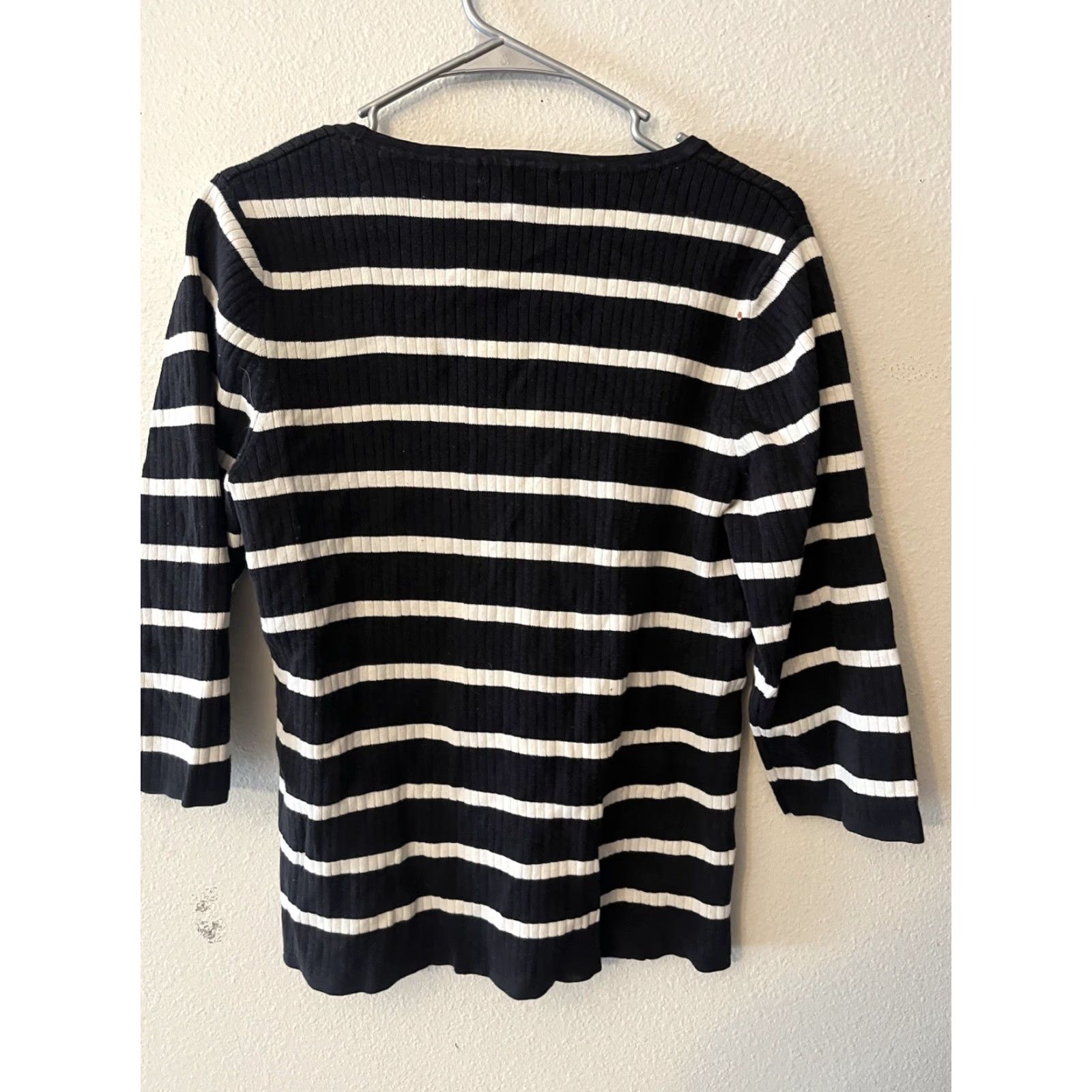 Style & Co Style & Co Top Women's 1X Black White Striped 3/4 Sleeve Cotton Career Casual Shirt Clothing Size XL / US 12-14 / IT 48-50 - 2 Thumbnail