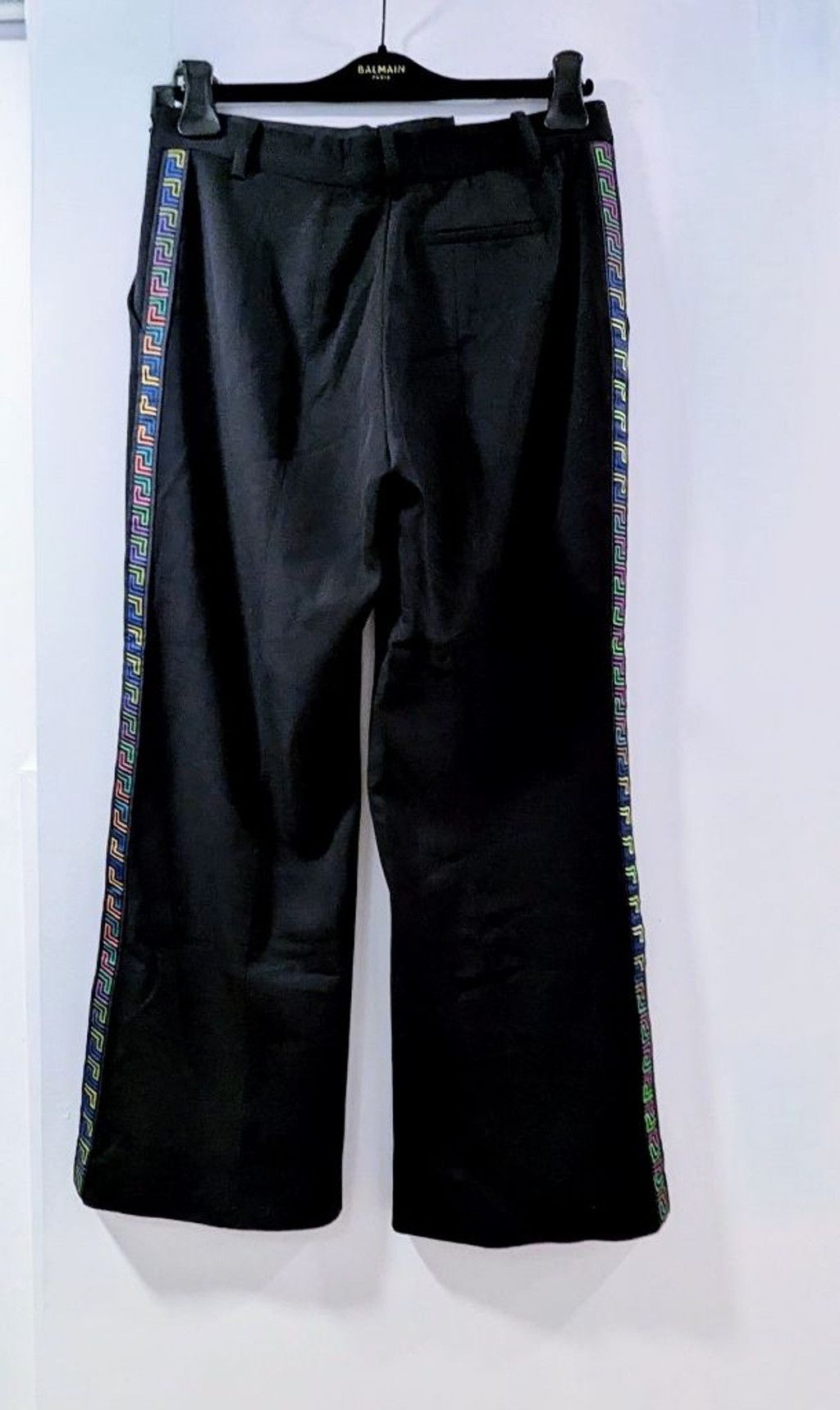 Versace Versace Black Medusa La Grecca Logo Wide Leg Pants Size 44 Size 32" / US 10 / IT 46 - 2 Thumbnail