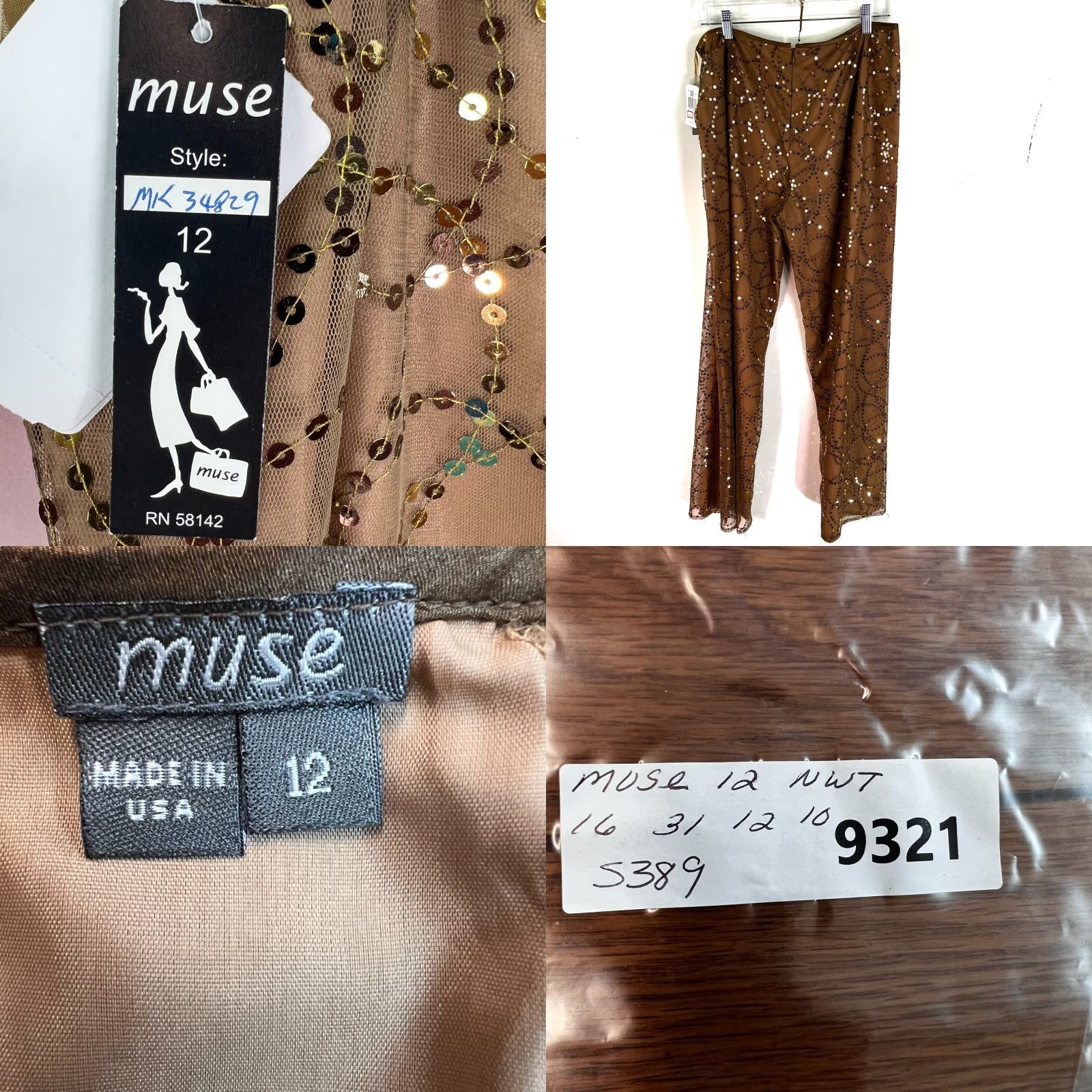 Vintage VINTAGE Muse Pants Womens Size 12 Brown 32x31 Sequin Geometric Lined 31 Inseam Size 34" / US 12 / IT 48 - 8 Thumbnail