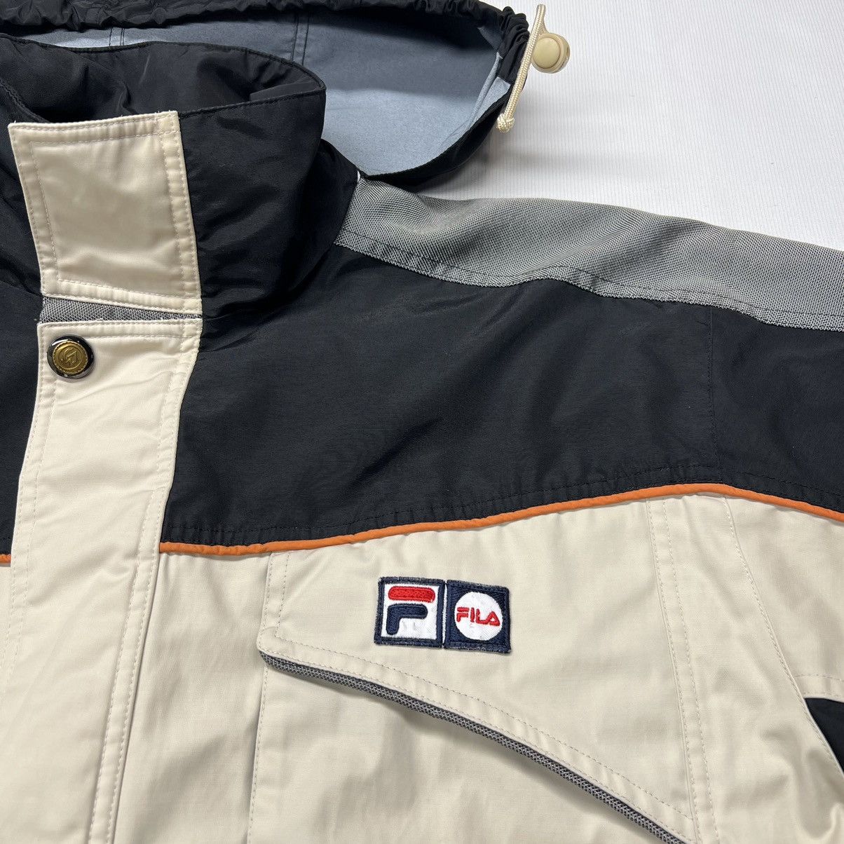 Fila × Vintage VTG Fila Jacket Beige Full Zip Pocket Hooded Coat Retro Size US XL / EU 56 / 4 - 3 Thumbnail