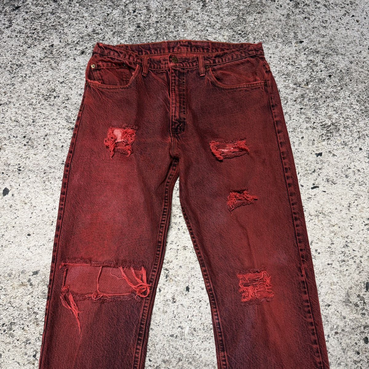 Levi's Vintage Levi’s 505 Red Dyed Thrashed Faded Denim Jeans Size US 34 / EU 50 - 3 Thumbnail