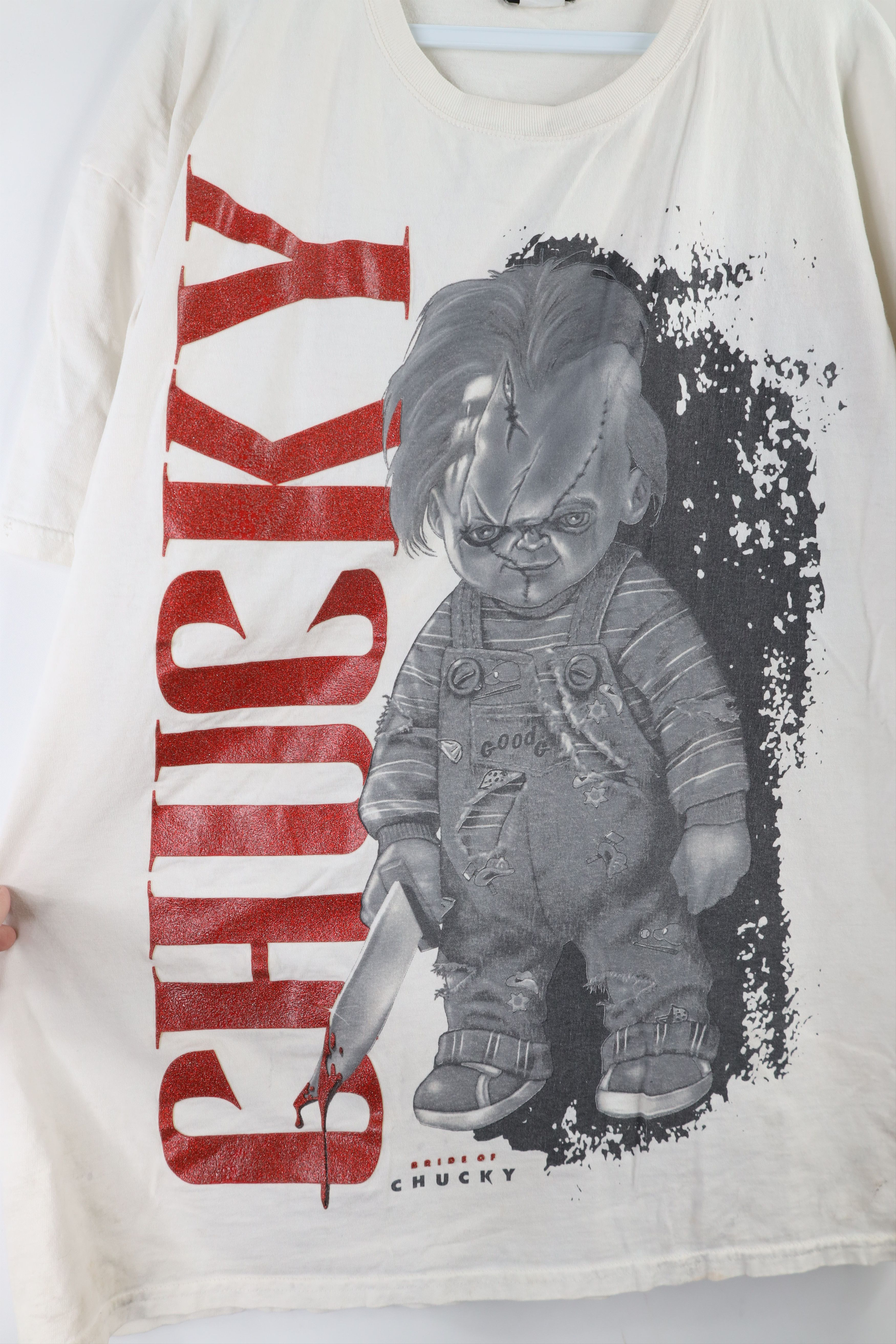 Vintage Vintage 90s Bride of Chucky Movie Halloween T-Shirt White Size US XL / EU 56 / 4 - 9 Thumbnail