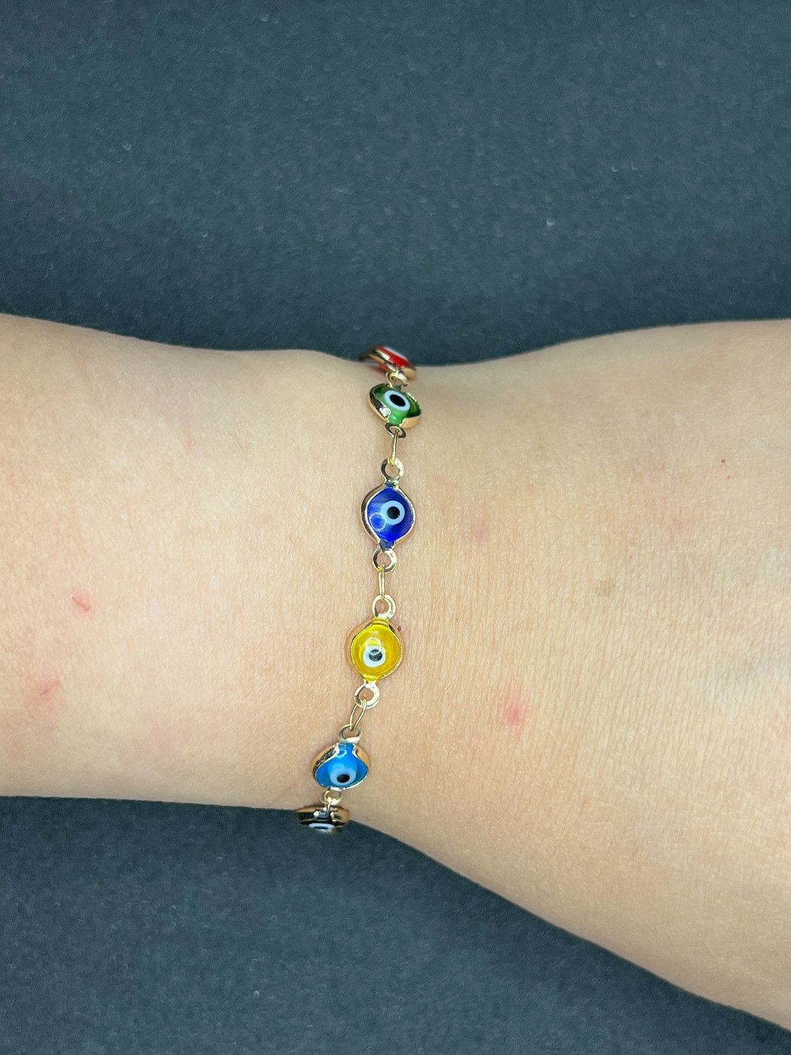 Jewelry Evil Eyes Glass Beads Gold Chain Bracelet Size ONE SIZE - 3 Thumbnail