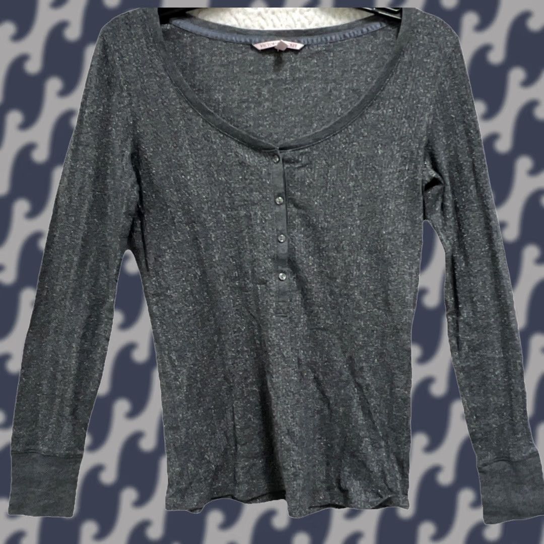 Victoria's Secret Victoria’s Secret Henley Top M Women Long Sleeve Gray Shimmer Metallic Y2K Lounge Blouse Size M / US 6-8 / IT 42-44 - 1 Thumbnail