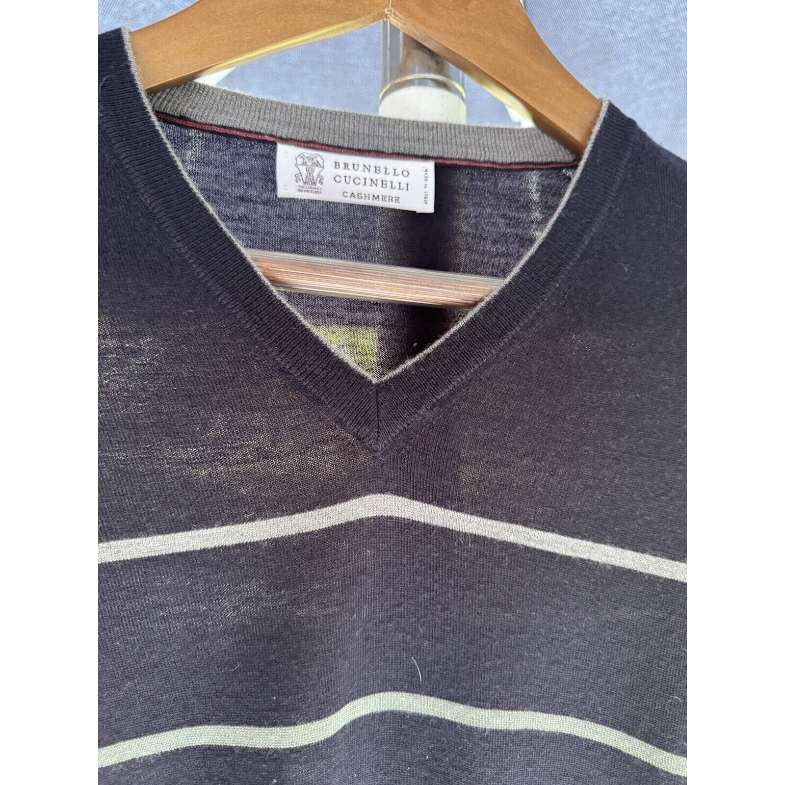 Brunello Cucinelli Brunello Cucinelli Cashmere Wool Navy Stripe Sweater 50/M Size US M / EU 48-50 / 2 - 2 Thumbnail