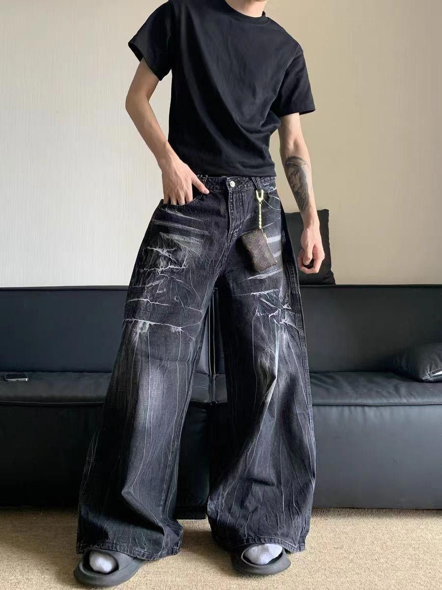 Jean Lightning Baggy Washed Wide Leg Denim Jeans Size US 33 - 2 Thumbnail