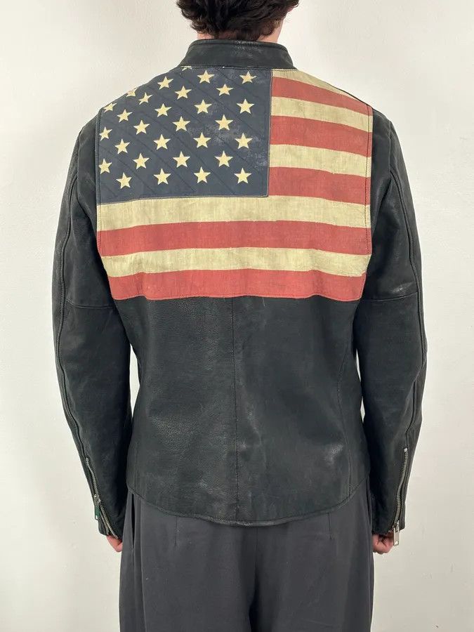 Polo Ralph Lauren 2010s Ralph Lauren Black Buffalo Leather American Flag Biker Jacket Size US L / EU 52-54 / 3 - 4 Thumbnail