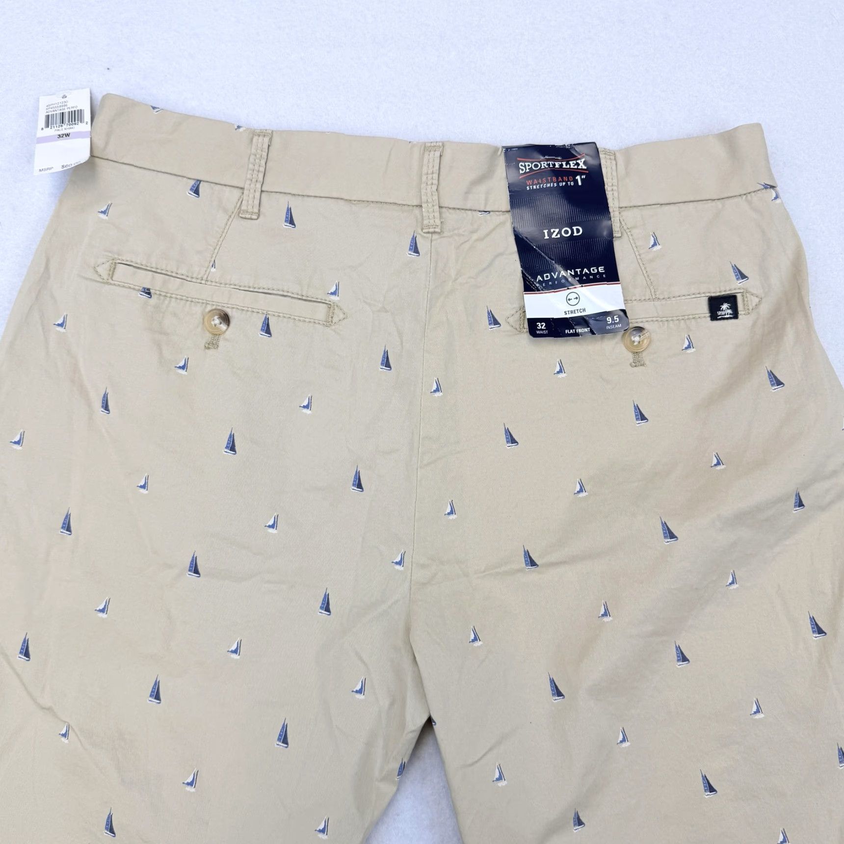 Izod Izod Mens Shorts 32 Khaki Sailboat Print Advantage Performance Chino 9 Inseam Size US 32 / EU 48 - 6 Thumbnail