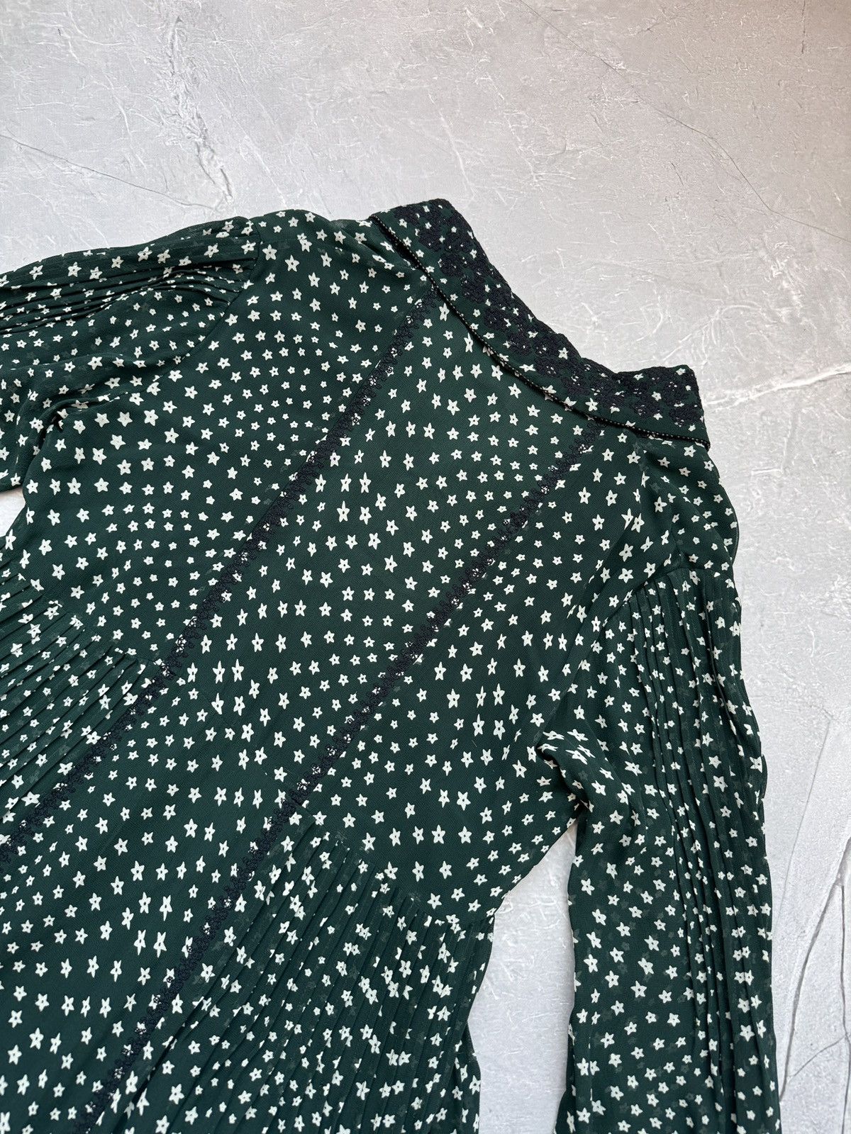 Other Brora Silk Star Print Embroidered Dress Dark Green Size L / US 10 / IT 46 - 24 Thumbnail