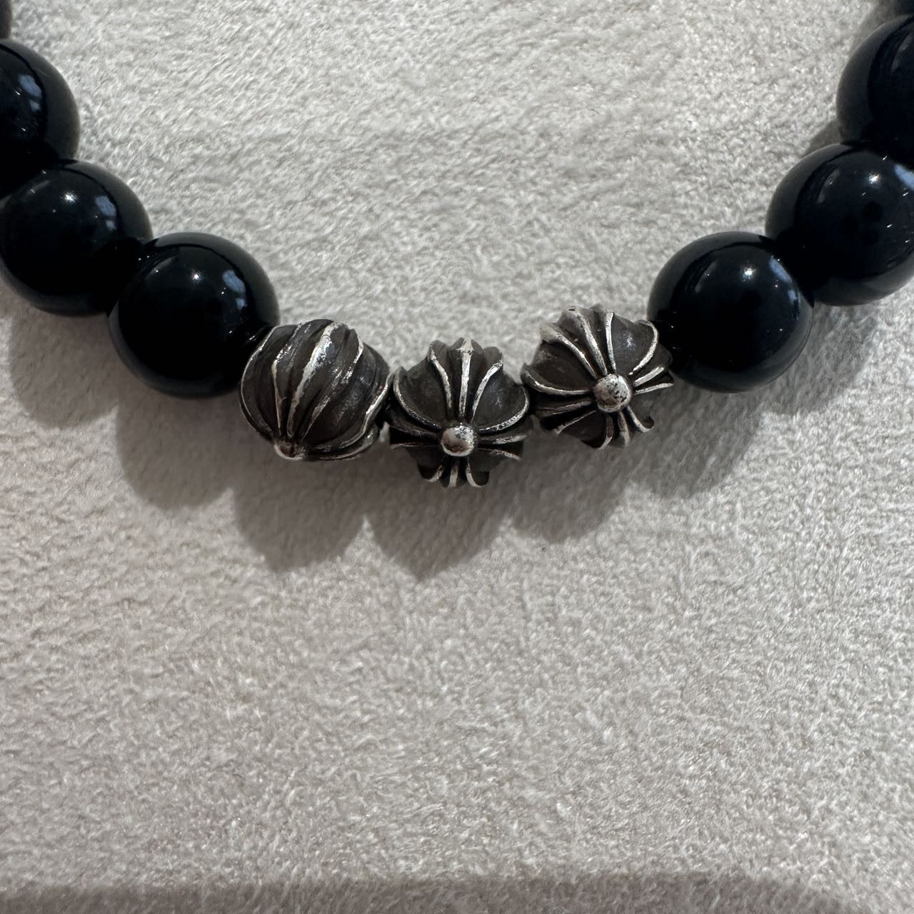 Chrome Hearts Chrome Hearts 6mm Obsidian Eight Silver Beads Cross Bracelet Size ONE SIZE - 6 Thumbnail