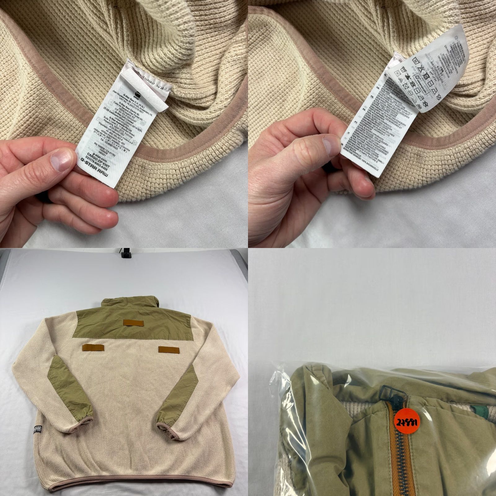 Vintage G Star Raw Jacket Mens XL Beige Full Zip Utility Cargo Knit Casual Size US XL / EU 56 / 4 - 8 Thumbnail