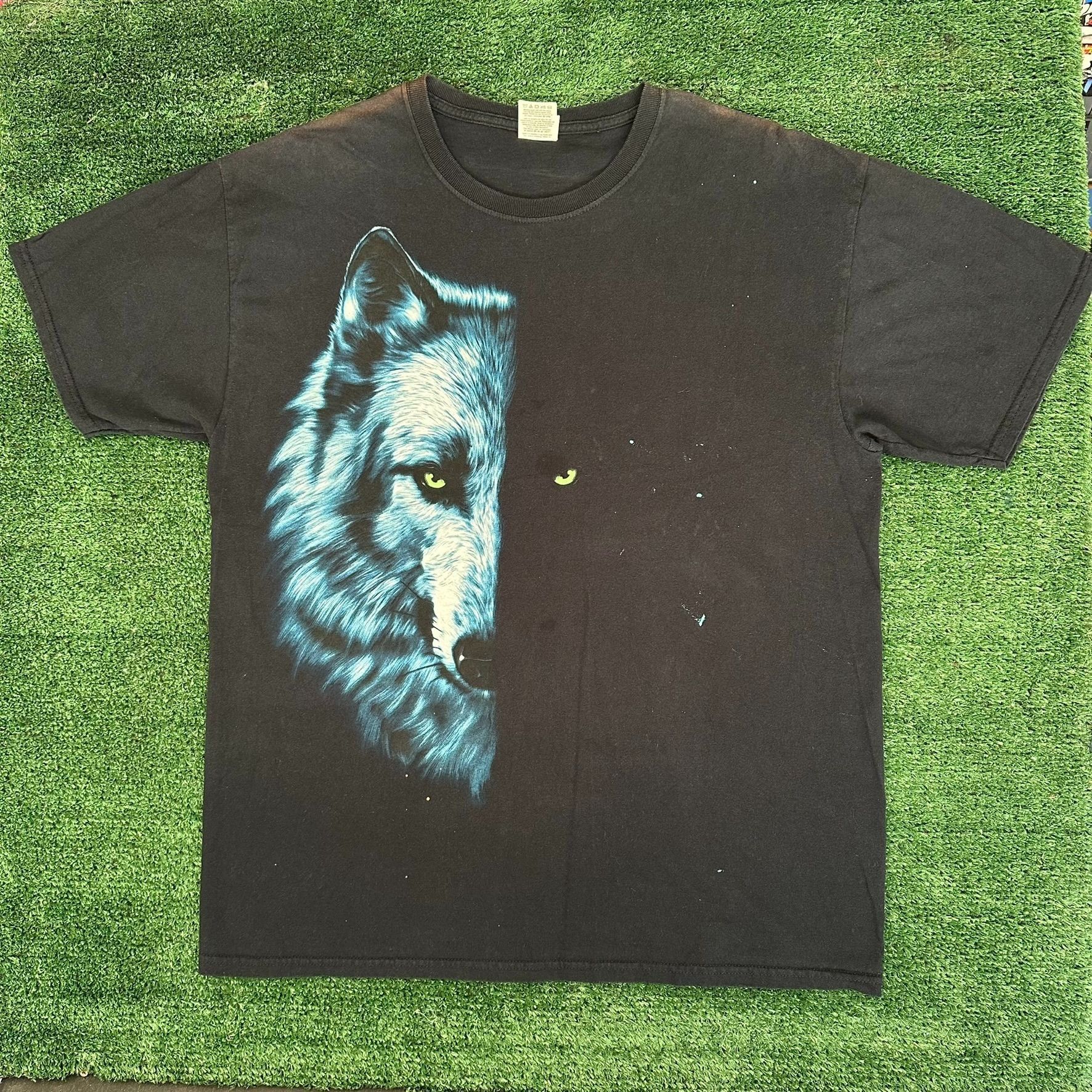 Fruit Of The Loom Vintage Y2K Wolf Shadow T-Shirt Black L Gorpcore Nature L Bl Size US L / EU 52-54 / 3 - 1 Thumbnail