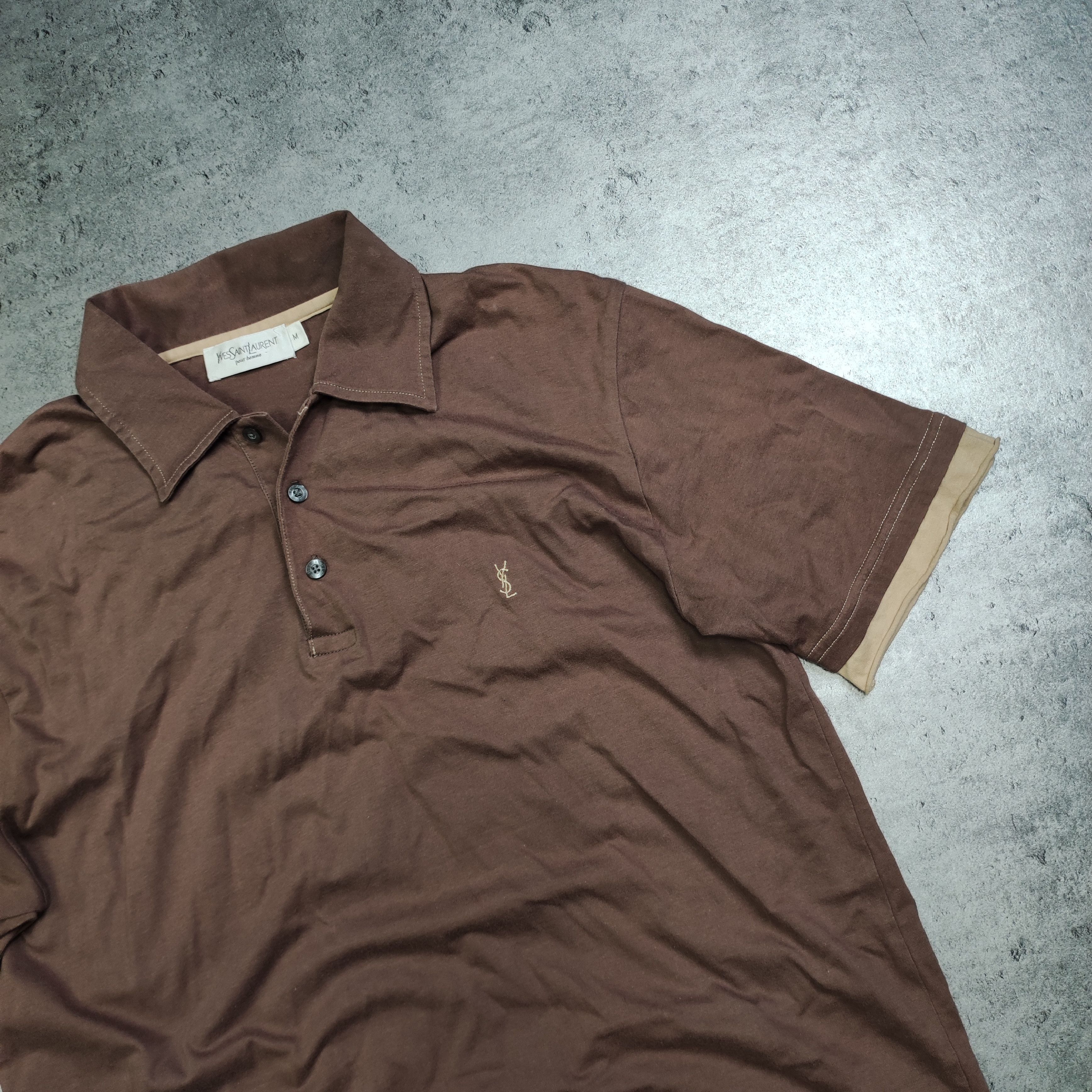Vintage × Yves Saint Laurent RARE Vintage 90s YSL Yves Saint Laurent Brown Mocha Polo Size US M / EU 48-50 / 2 - 3 Thumbnail
