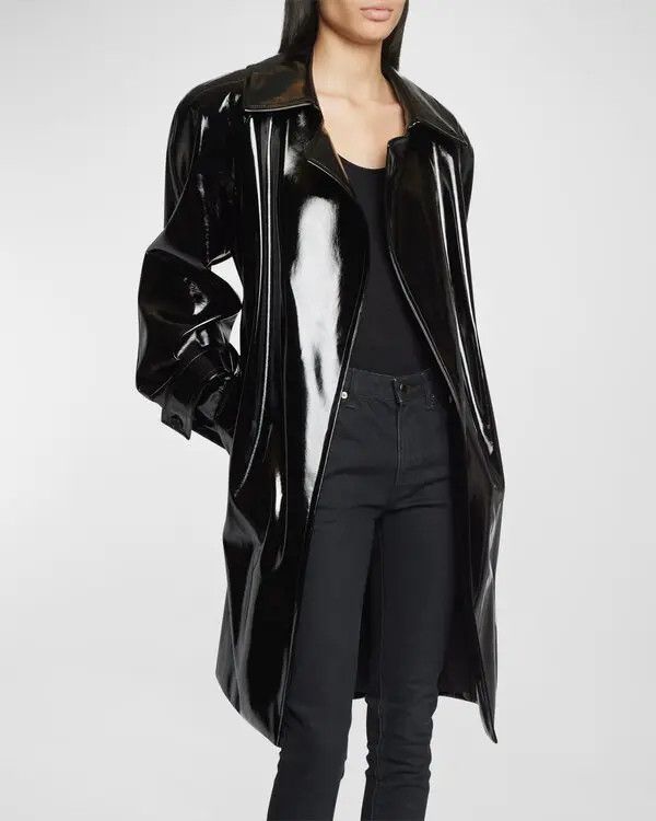 Saint Laurent Paris o1tp1o1224 Trench Coat In Viny in Nero Size XS / US 0-2 / IT 36-38 - 2 Thumbnail
