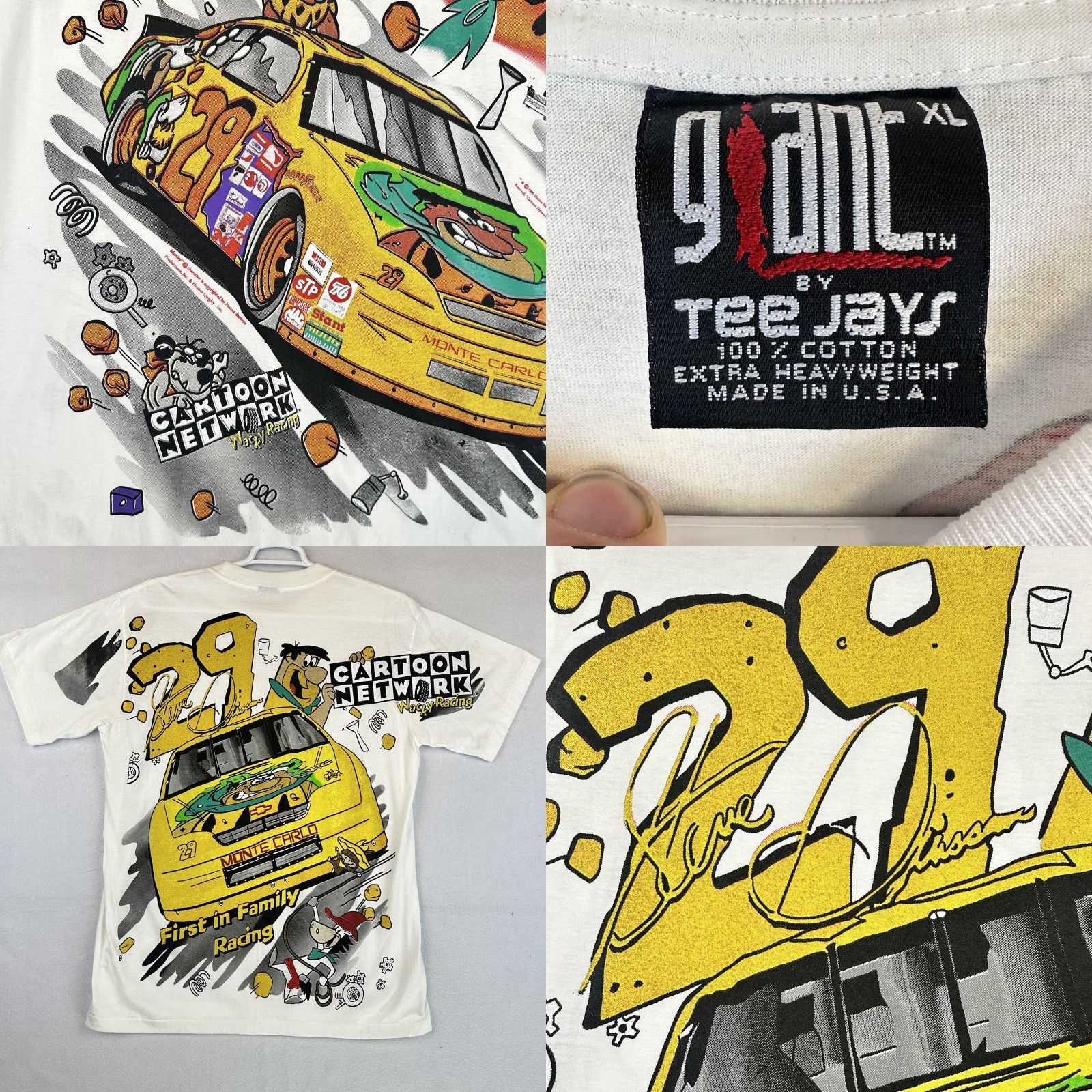 TEE JAYS VINTAGE Flintstones Wacky Races Shirt Mens XL White Cartoon Network Racing 90s Size US XL / EU 56 / 4 - 9 Thumbnail