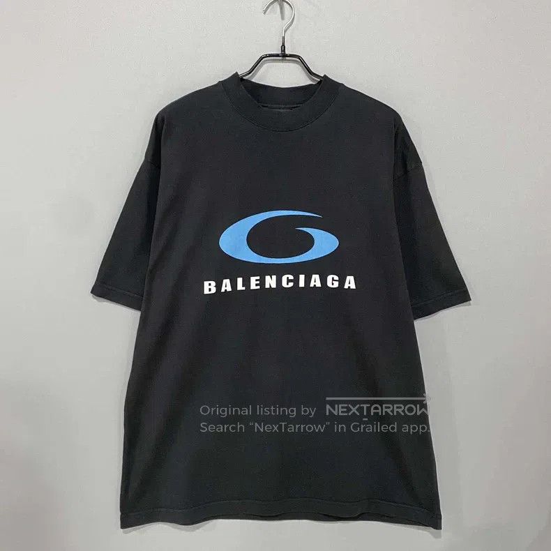 Balenciaga Balenciaga Blue Ring Wave Printed Distressed Short Sleeve Size US M / EU 48-50 / 2 - 2 Thumbnail