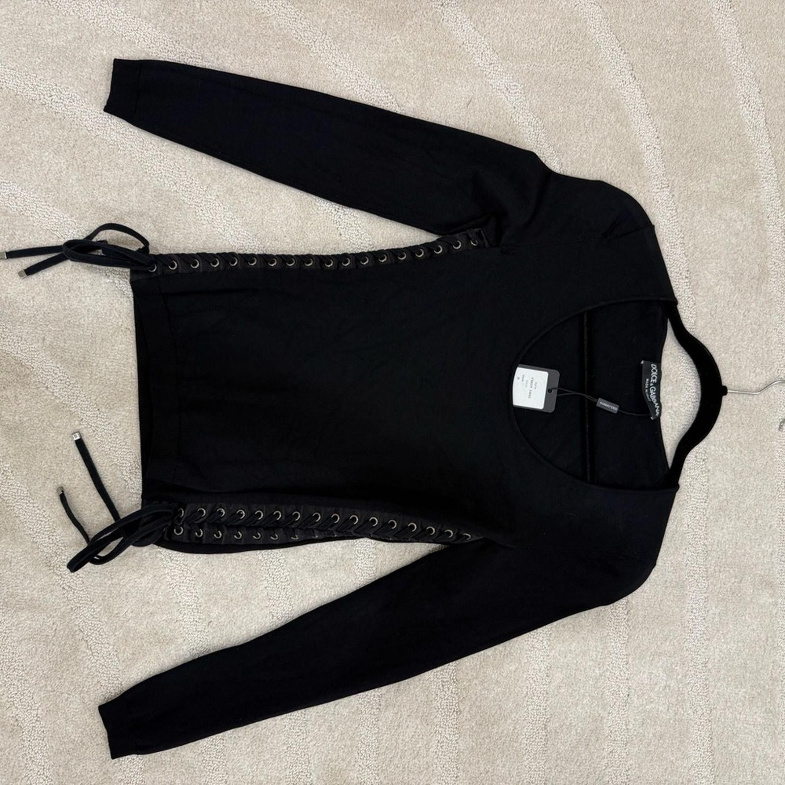 Dolce & Gabbana Dolce & Gabbana Black Long Sleeve Lace-Up Blouse Size XS / US 0-2 / IT 36-38 - 2 Thumbnail