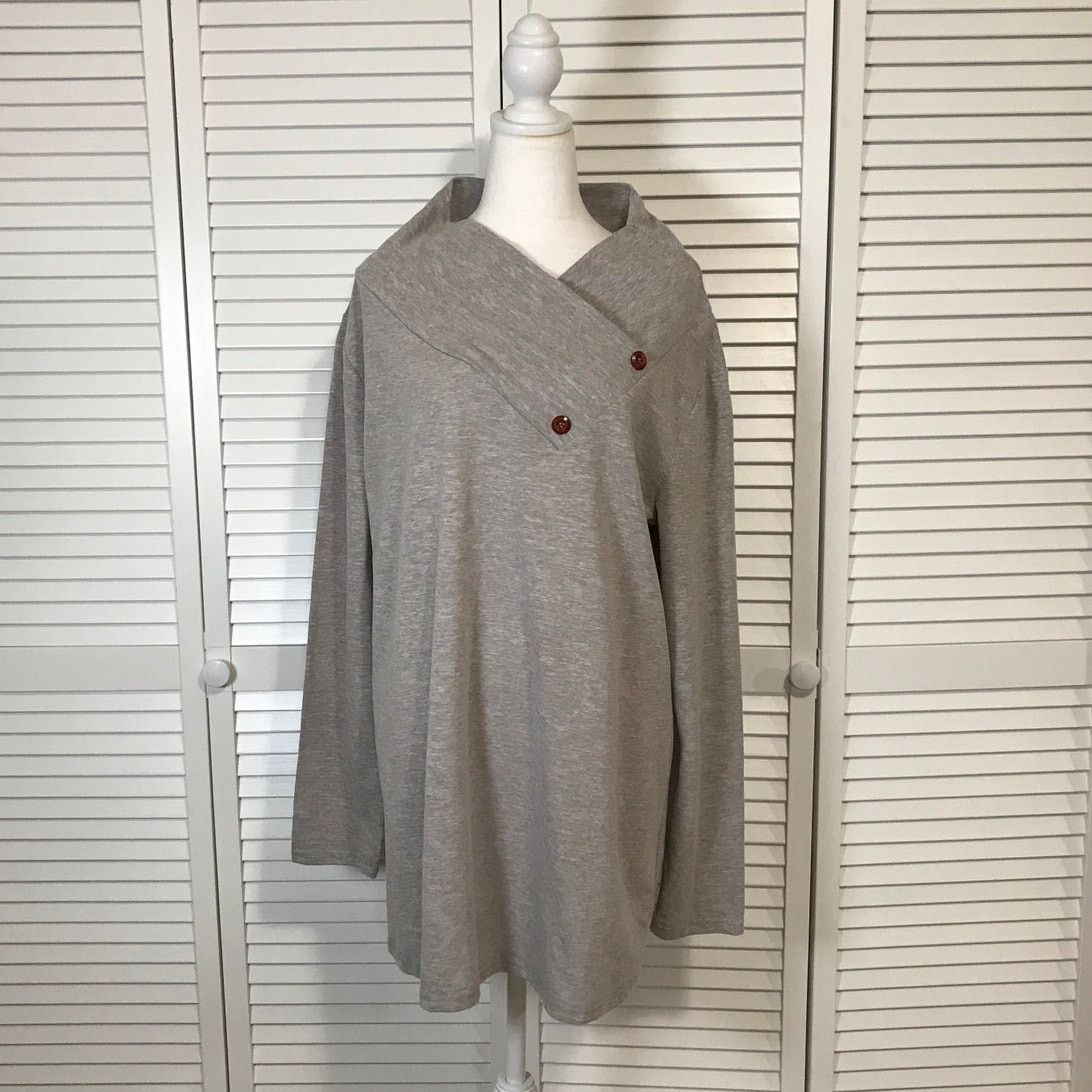 Other Gray Asymmetrical Button Cowl Neck Knit Tunic Sweater XXL Size XXL / US 16-18 / IT 52-54 - 1 Thumbnail