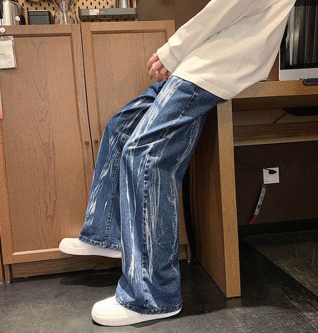 Japanese Brand Men's loose-fitting wide-leg straight tie-dye jeans Size US 32 / EU 48 - 4 Thumbnail
