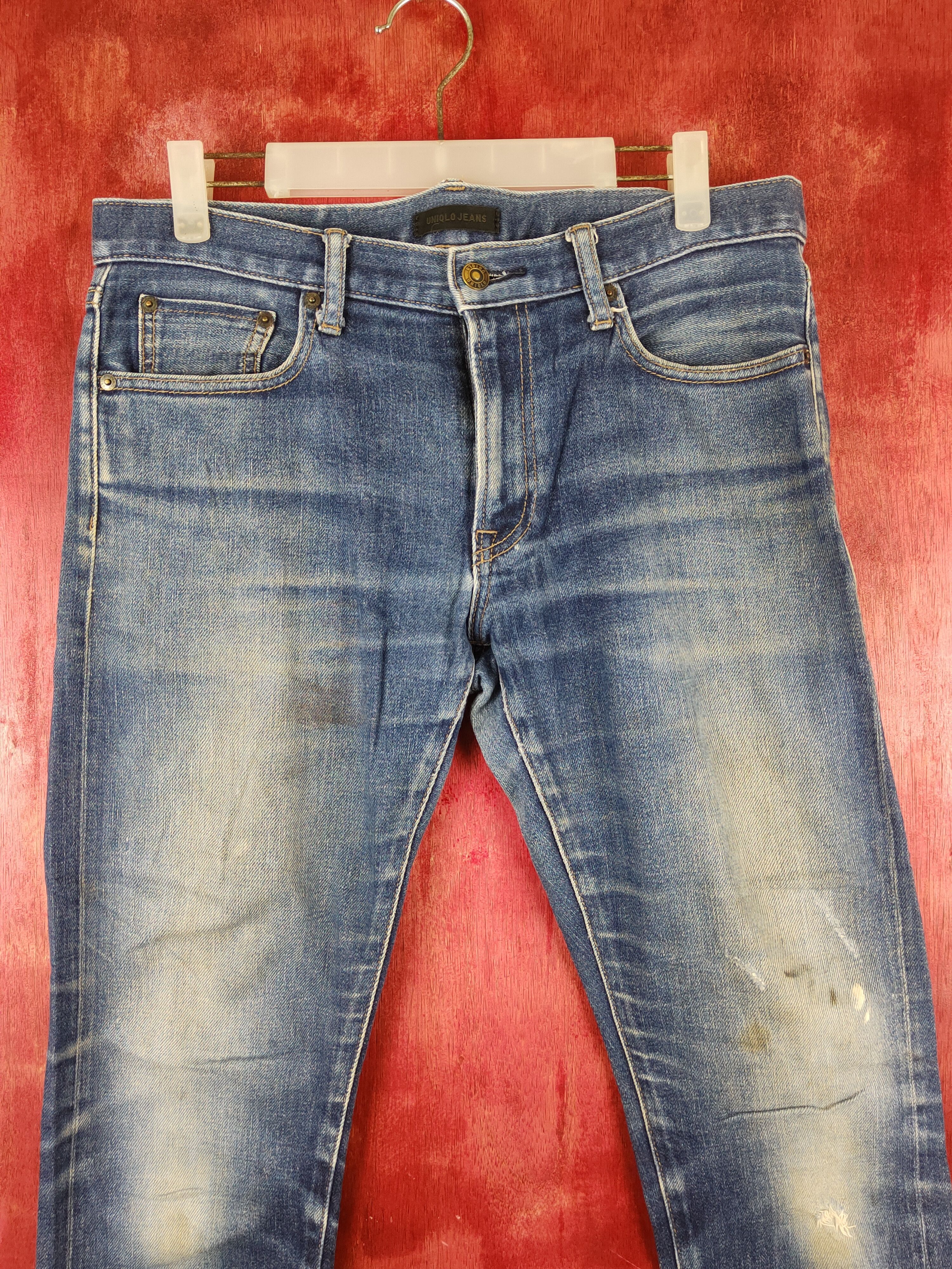 Japanese Brand Uniqlo Dark Blue Distressed Ripped Jeans #S1776 Size US 32 / EU 48 - 2 Thumbnail