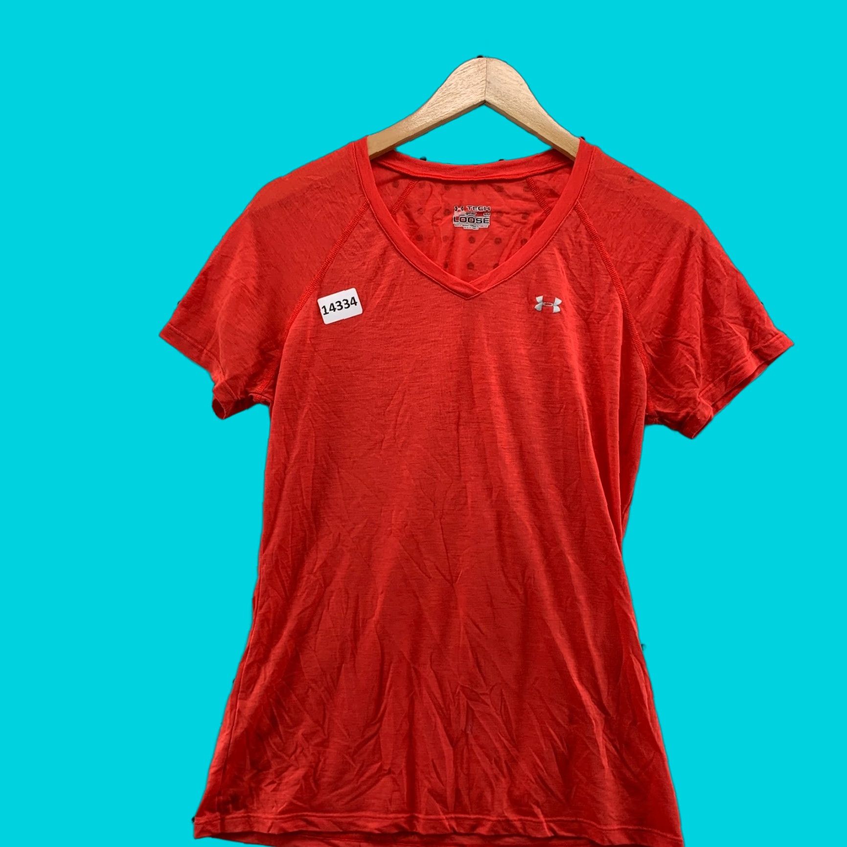 Under Armour Under Armour HeatGear Orange V-Neck T-Shirt Women Small Short Sleeve Activewear Size S / US 4 / IT 40 - 1 Thumbnail