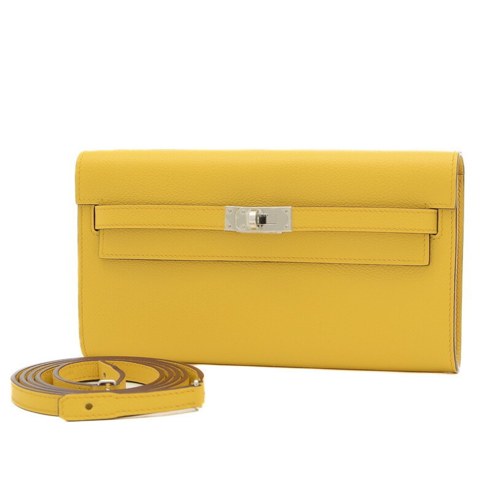 image of Hermes Kelly To Go Evercolor Jaune Ambre B Engraved in Yellow, Women's