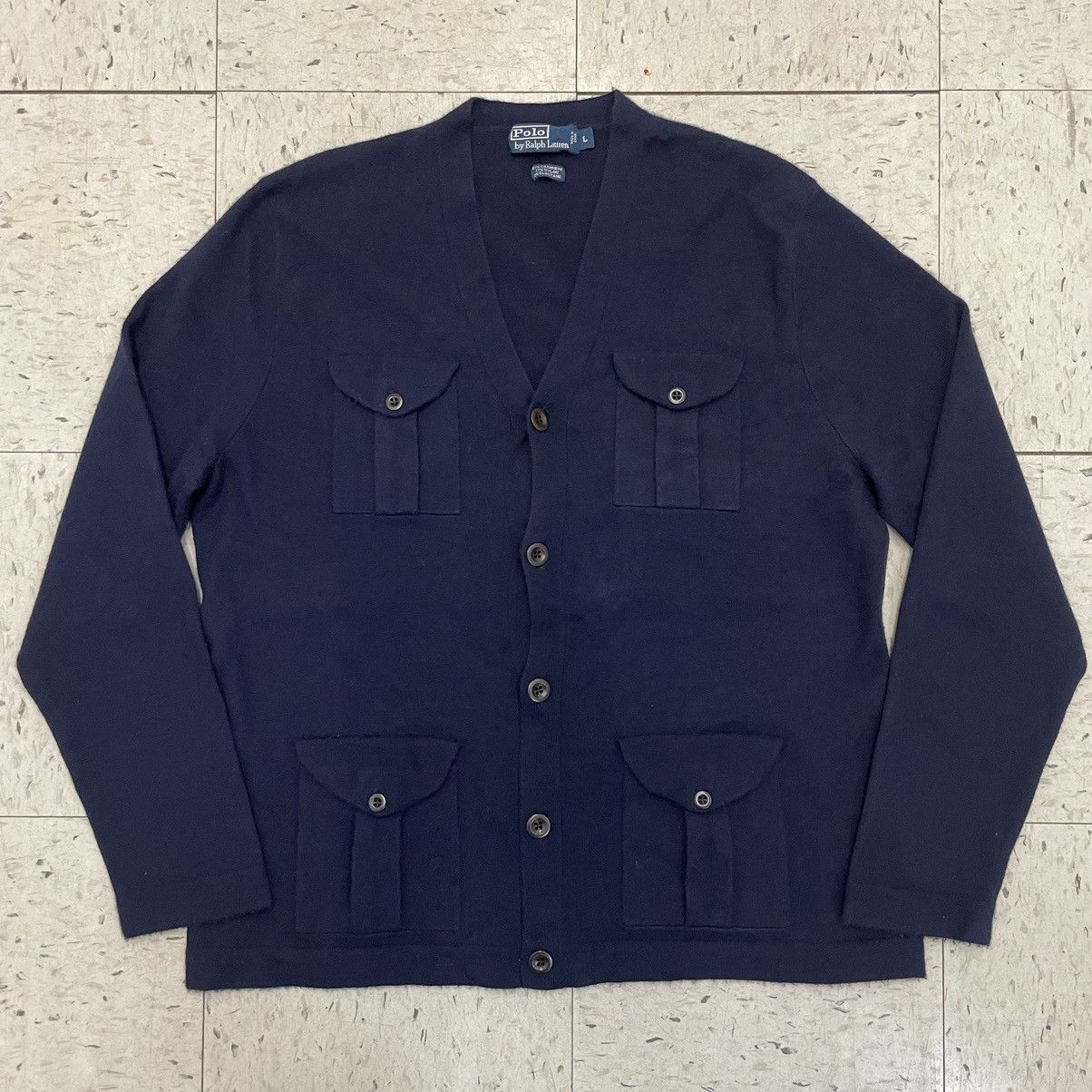 Polo Ralph Lauren Cashmere Blend Cardigan Sweat Jacket Patch Pockets Size US L / EU 52-54 / 3 - 1 Thumbnail