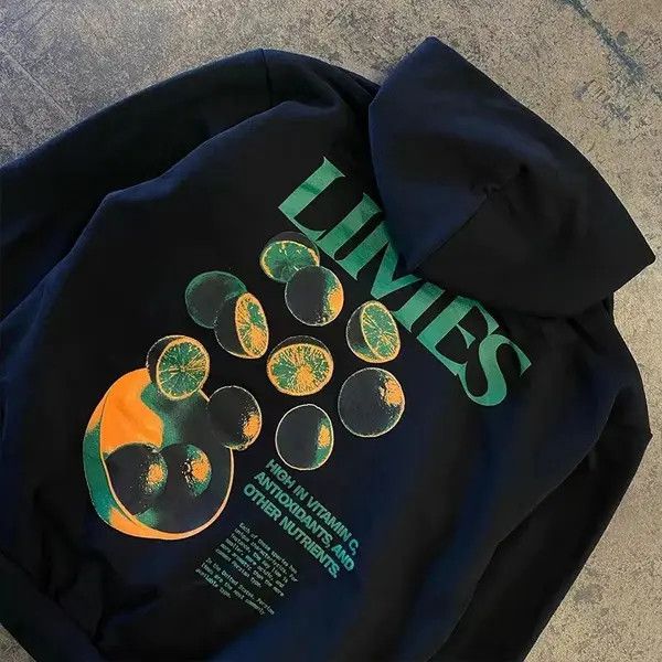 VIBE Black retro LIMES printed hooded sweatshirt Size US L / EU 52-54 / 3 - 6 Thumbnail