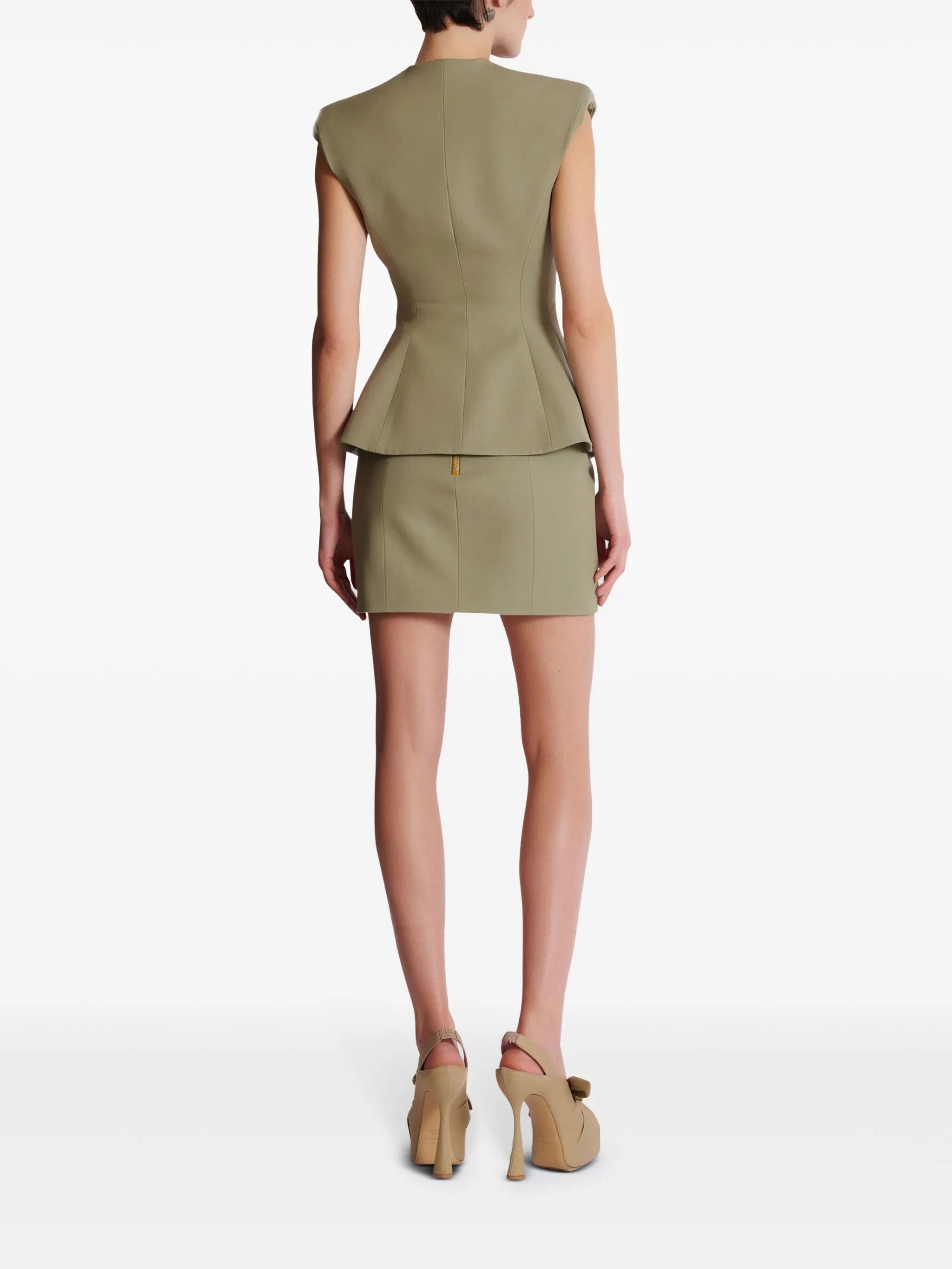 Balmain o1s1wg111025 Buttoned Grain De Poudre Waistcoat in Green Size M / US 6-8 / IT 42-44 - 4 Thumbnail