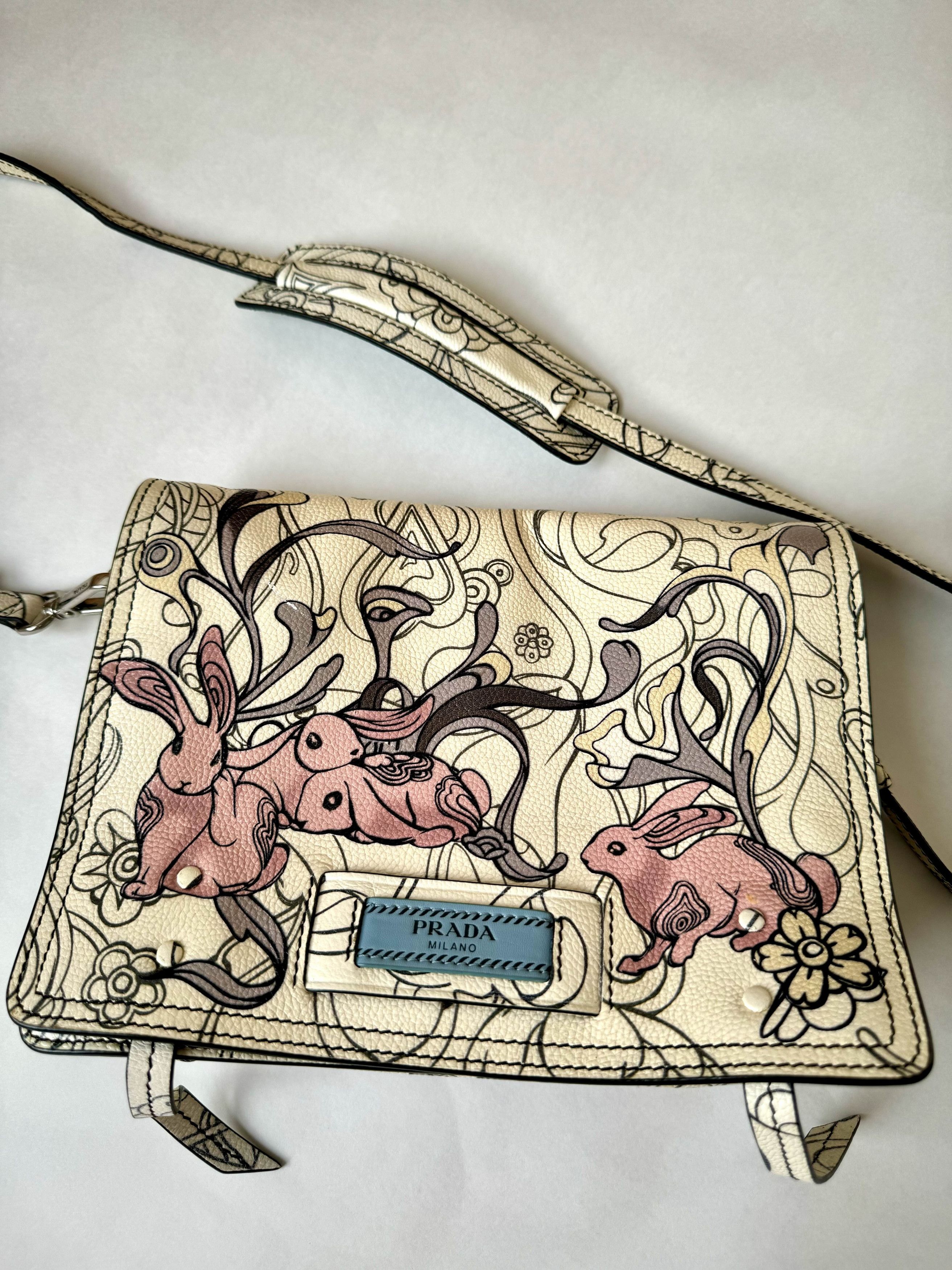 Prada Prada Limited Edition Etiquette Flap Bag Printed Leather Size ONE SIZE - 1 Thumbnail