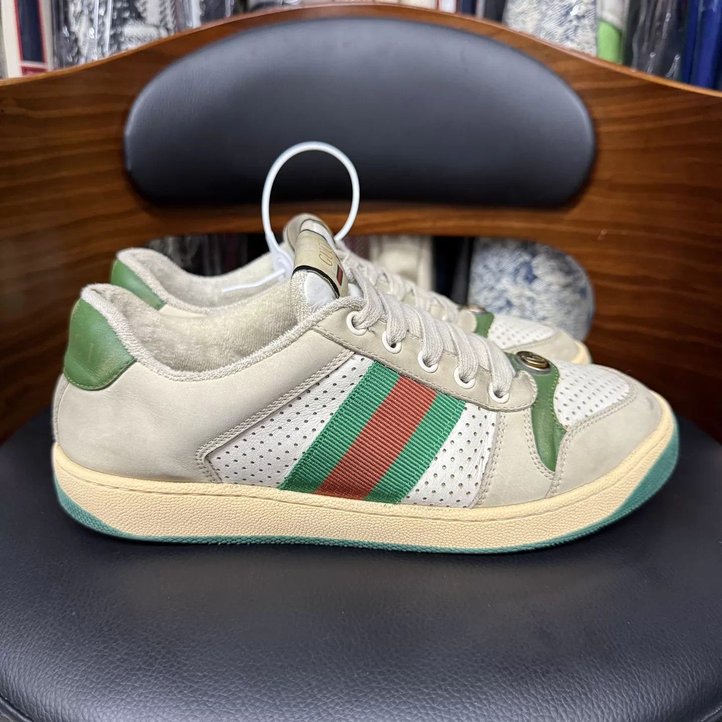 Gucci Gucci GG Enamel Dirty Kicks Gray-Green 37 Worn Once Size US 6.5 / IT 36.5 - 4 Thumbnail