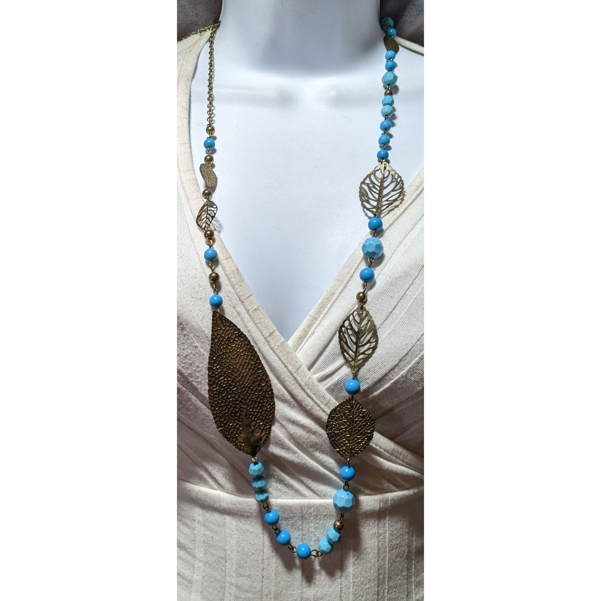 Other Blue And Gold Bohemian Beaded Feather Necklace Size ONE SIZE - 4 Thumbnail
