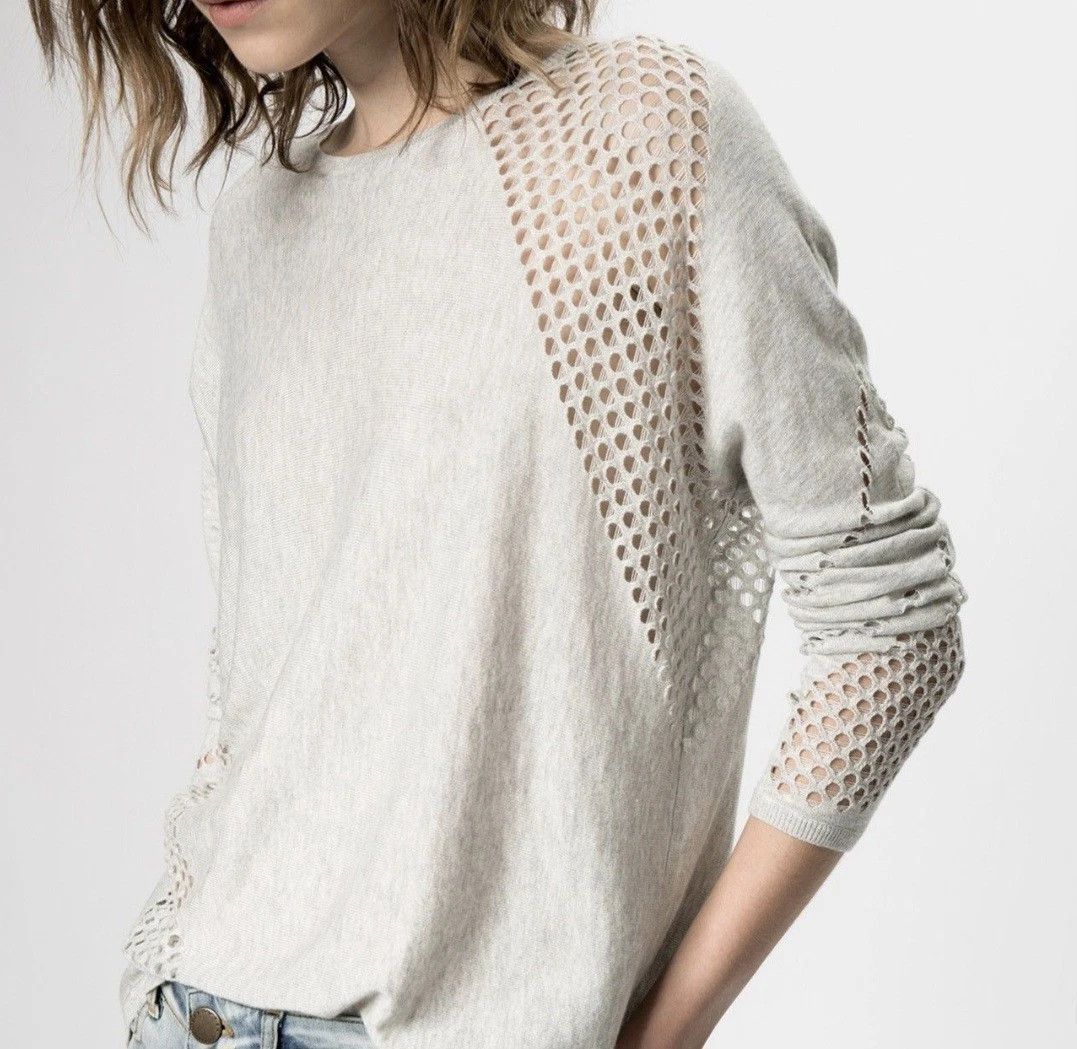 Sweater Pointelle Soft Wool Blend Long Slv Crew Neck NWOT