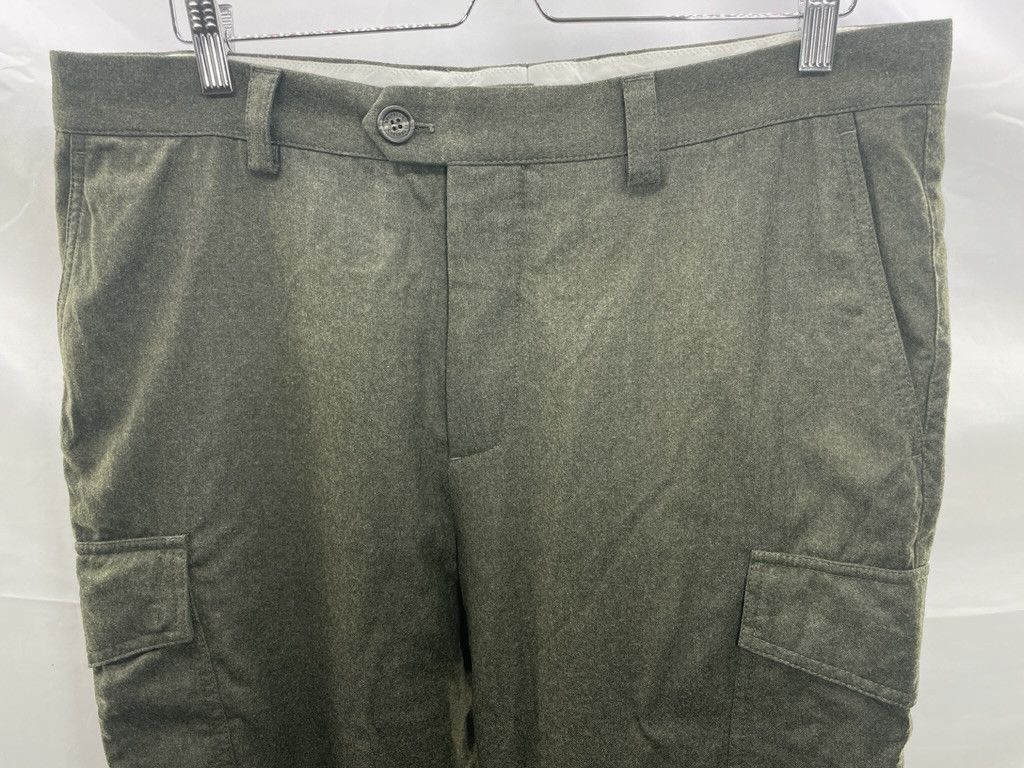 Brunello Cucinelli BRUNELLO CUCINELLI Green Flannel Wool Flat Front Cargo Pants Size US 36 / EU 52 - 2 Thumbnail