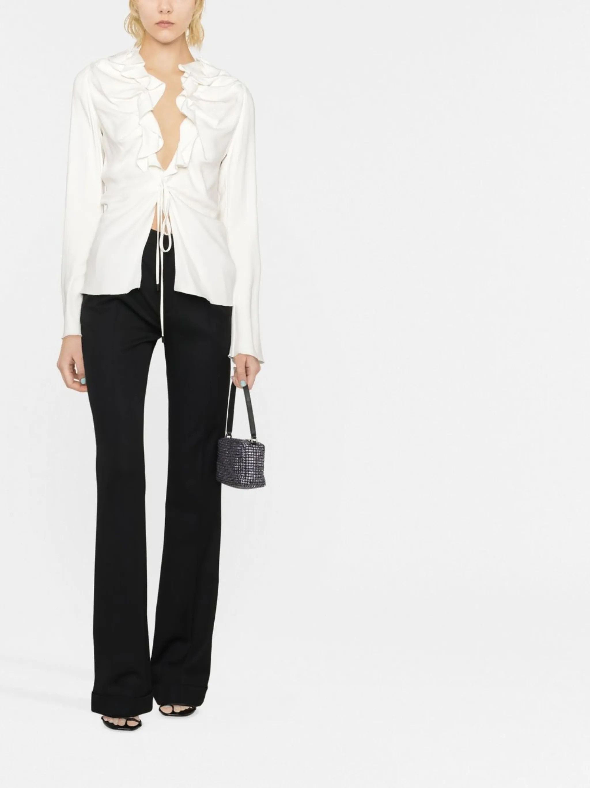 Tom Ford o1w1db10225 TS2001 Tie Fastening Long-sleeve Top in White Size XS / US 0-2 / IT 36-38 - 2 Thumbnail