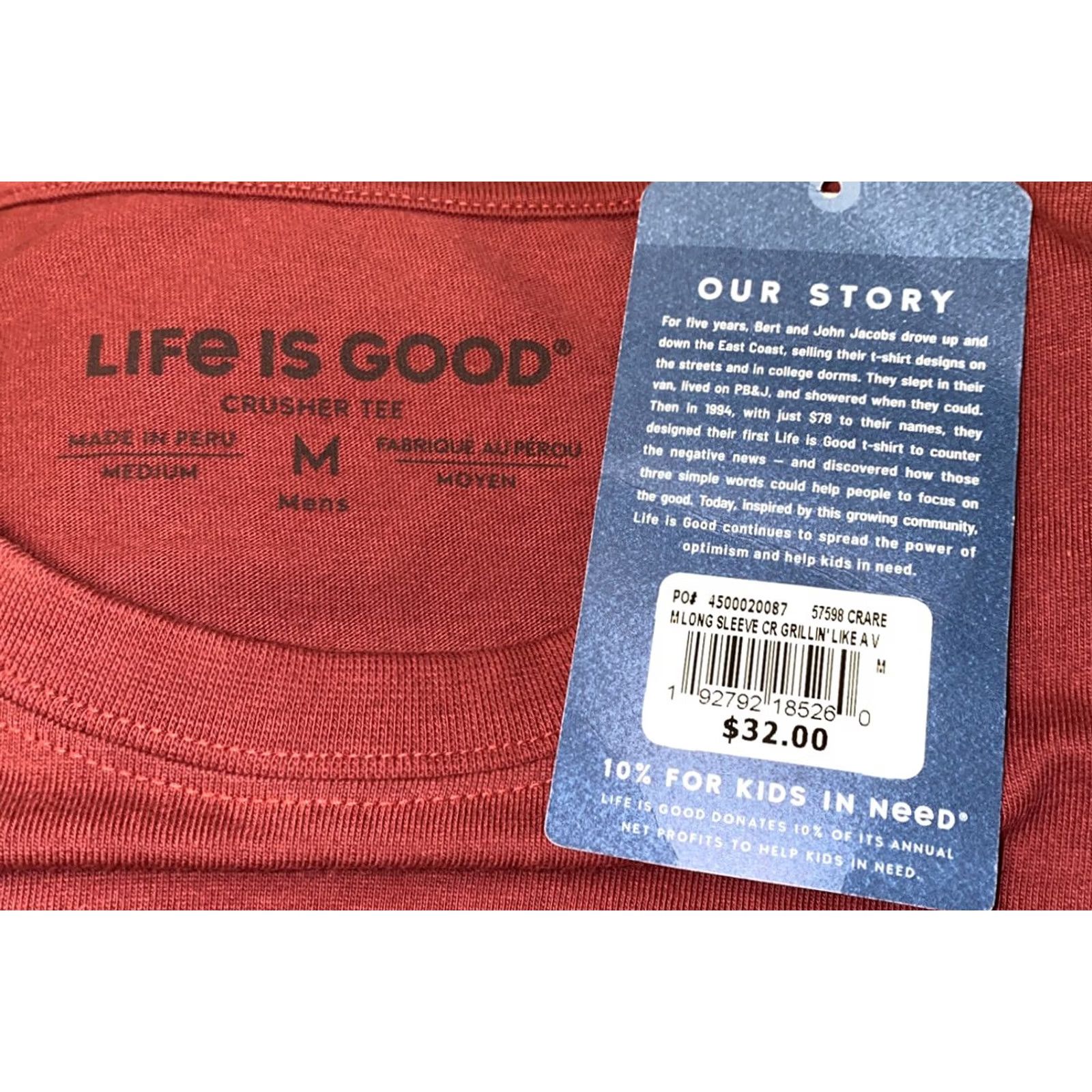 Life is Good Life Is Good Mens Grillin Crusher Long Sleeve T-Shirt M Red Cotton NWT Regular Mens Size M Size US M / EU 48-50 / 2 - 4 Thumbnail