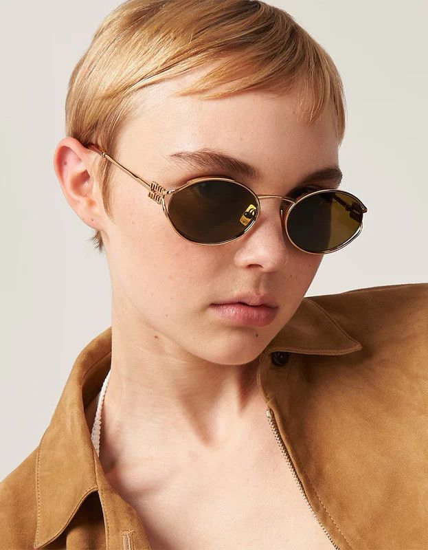 NEW Miu Miu MU52YS 7OE01T LOGO Brown Oval Unisex Sunglasses display picture 1