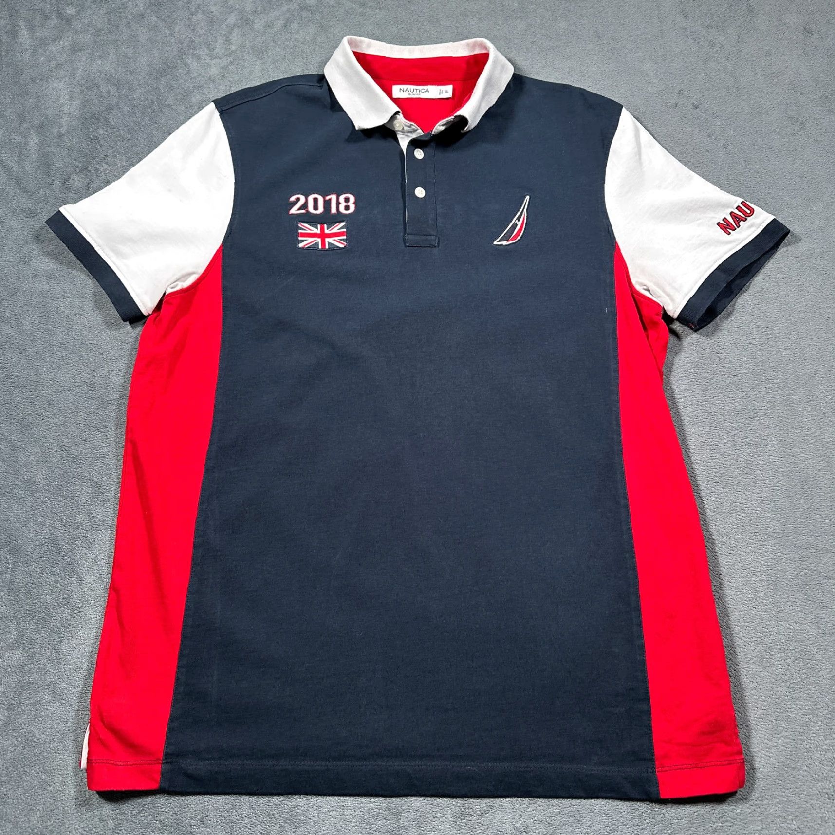 Nautica VINTAGE Nautica England Polo Shirt Men XL Navy Red White 2018 Slim Fit Union Jack Patch Size US XL / EU 56 / 4 - 5 Thumbnail