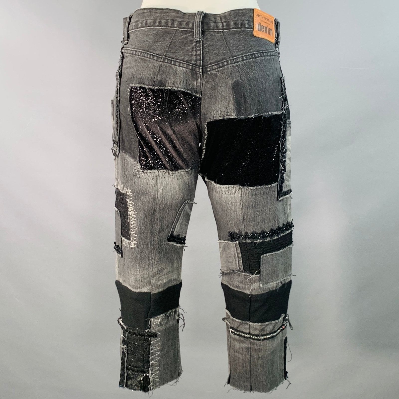 Junya Watanabe M Black Grey Selvedge Denim Patchwork Distressed Jeans Size 32" / US 10 / IT 46 - 3 Thumbnail