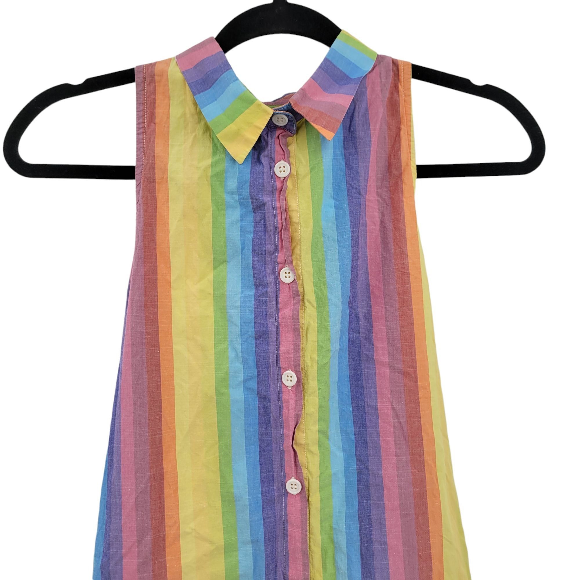 Vintage M.D.S. Stripe Pinafore Shirtdress Sz 2 Rainbow Midi Dress A- Size XS / US 0-2 / IT 36-38 - 5 Thumbnail