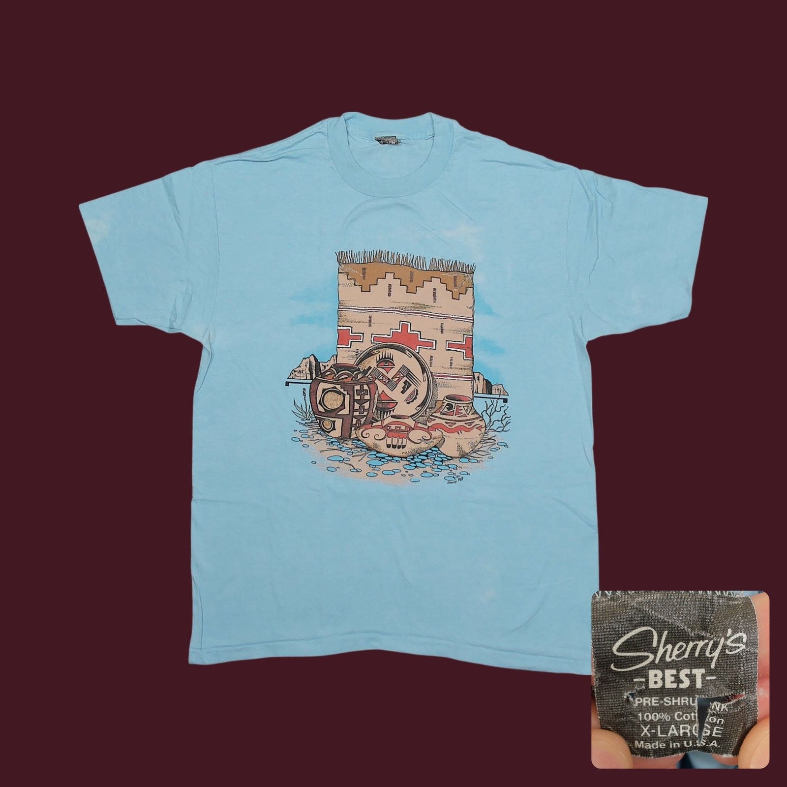 Vintage 1990s Sherry's Best Southwestern Pottery Single Stitch Tee Size US XL / EU 56 / 4 - 1 Thumbnail